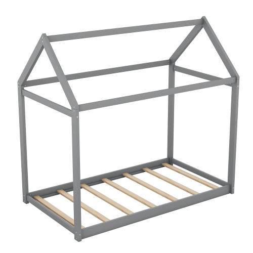 Twin Size Wooden House Bed, White、、casual