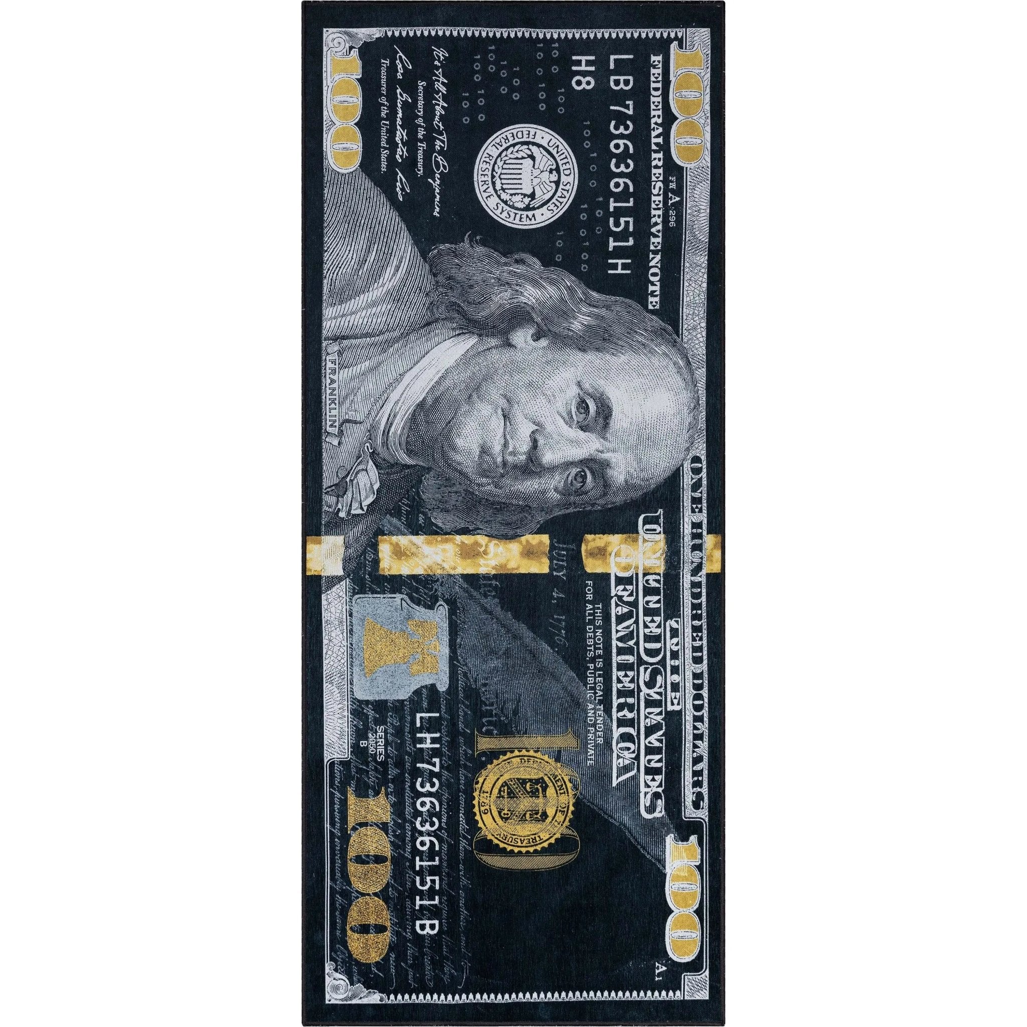 New Hundred Dollar Bill Black Black Novelty Runner Flat-Weave Rug、mySite、gigharbornorthrealestate