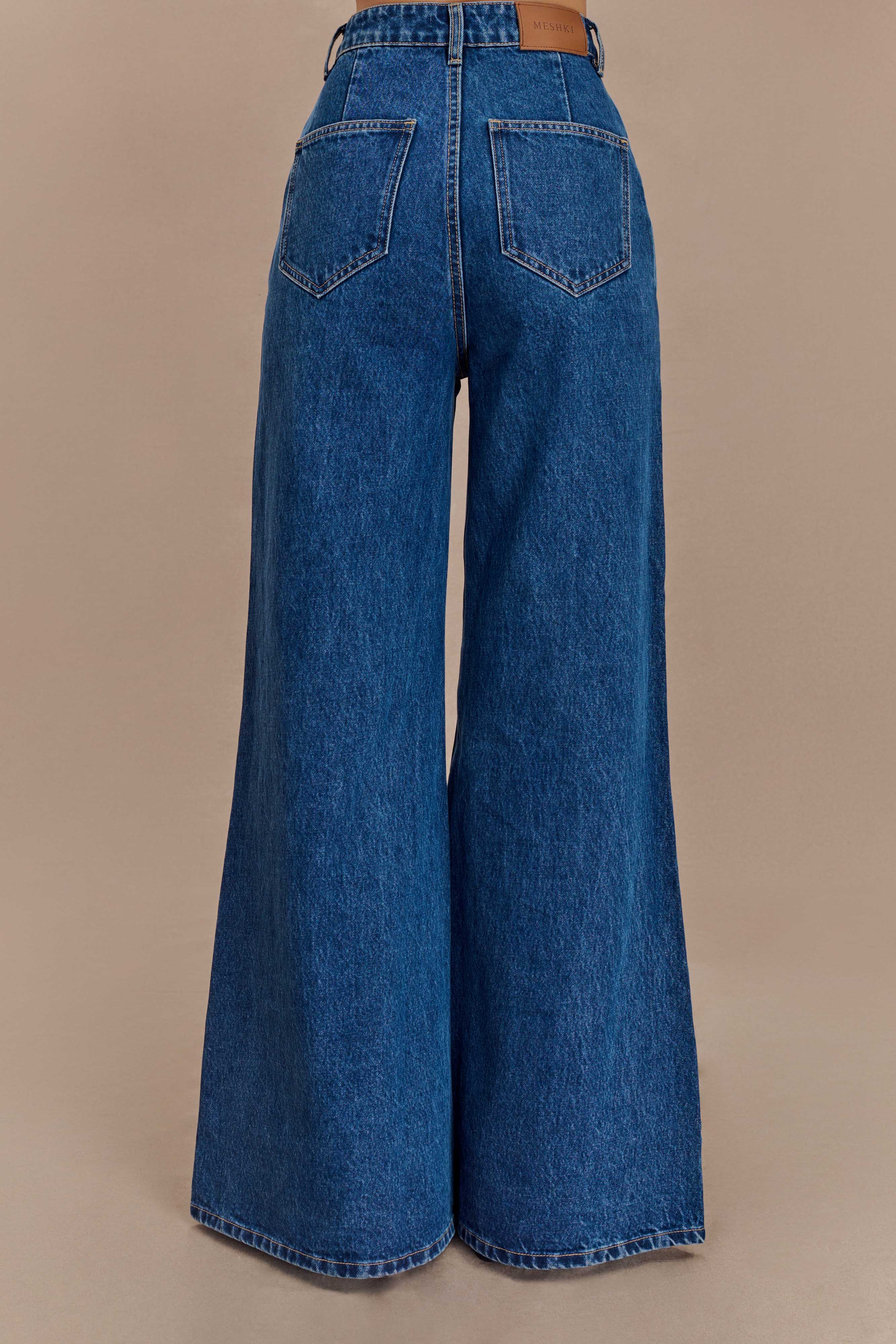 Jen Wide Leg Flare Denim Jeans - Dark Blue、mySite、solidvoid