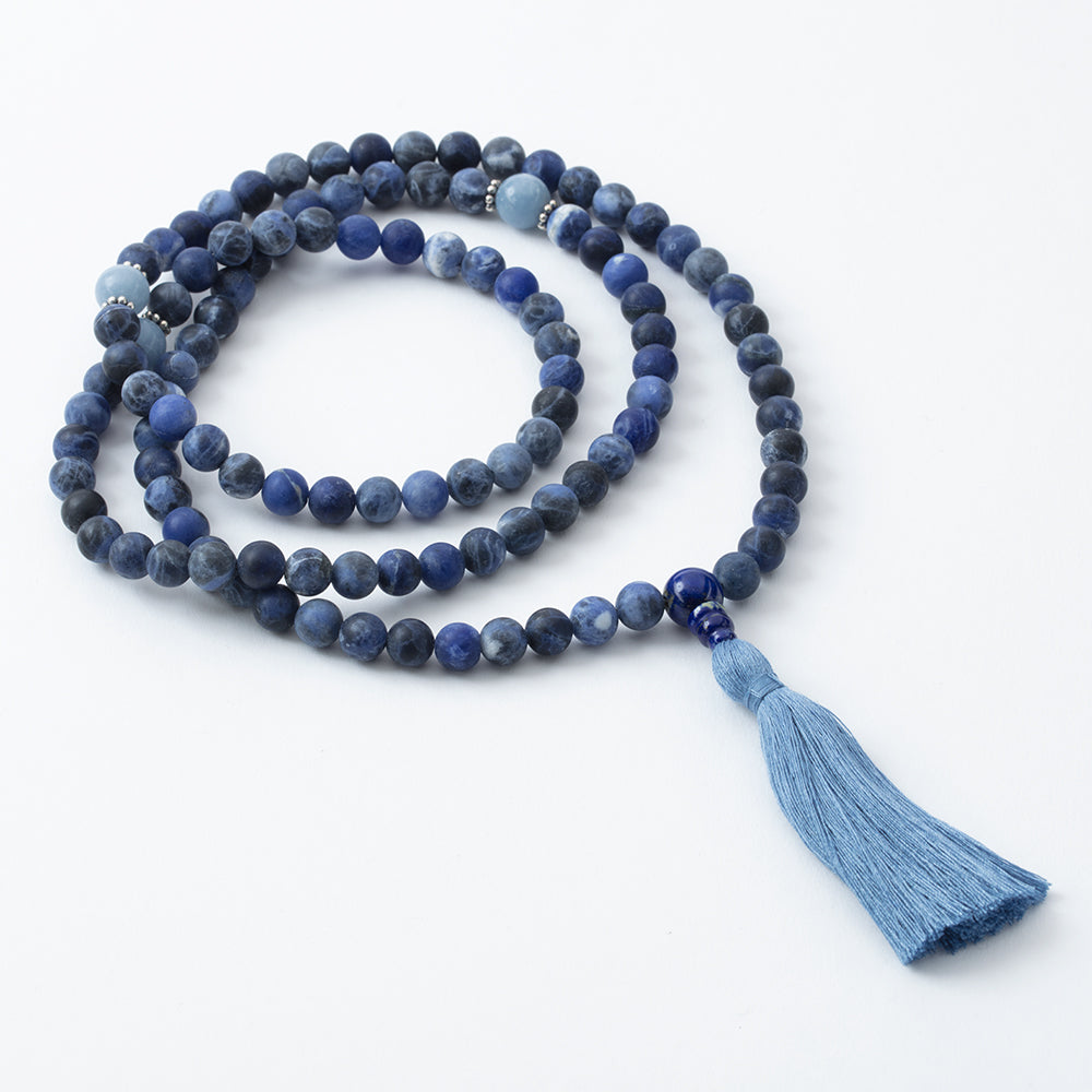 Matte Sodalite and Angelite Mala, 108 bead、mySite、topwebapps