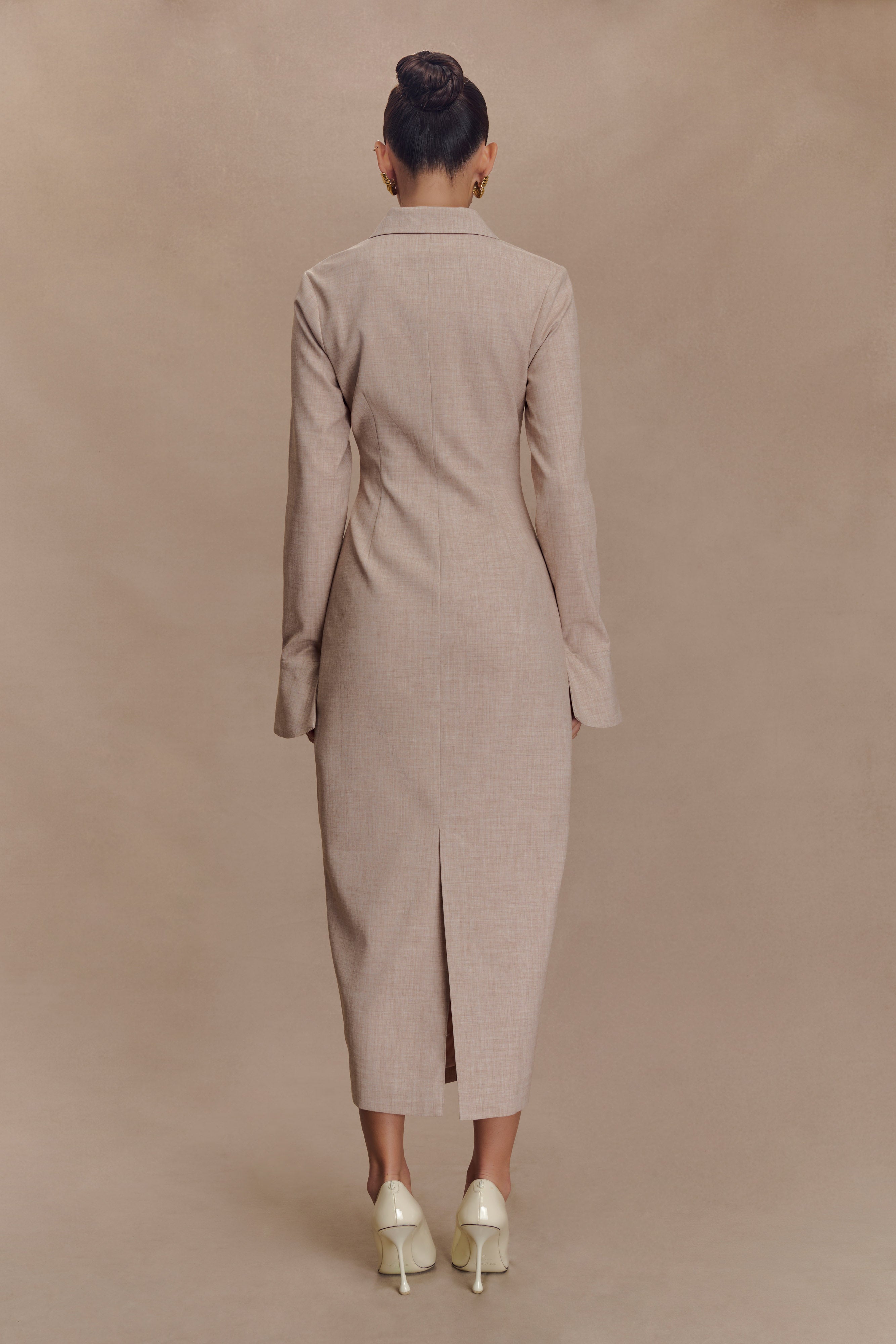 Dorian Fitted Shirt Midi Dress - Wheat Marle、mySite、solidvoid