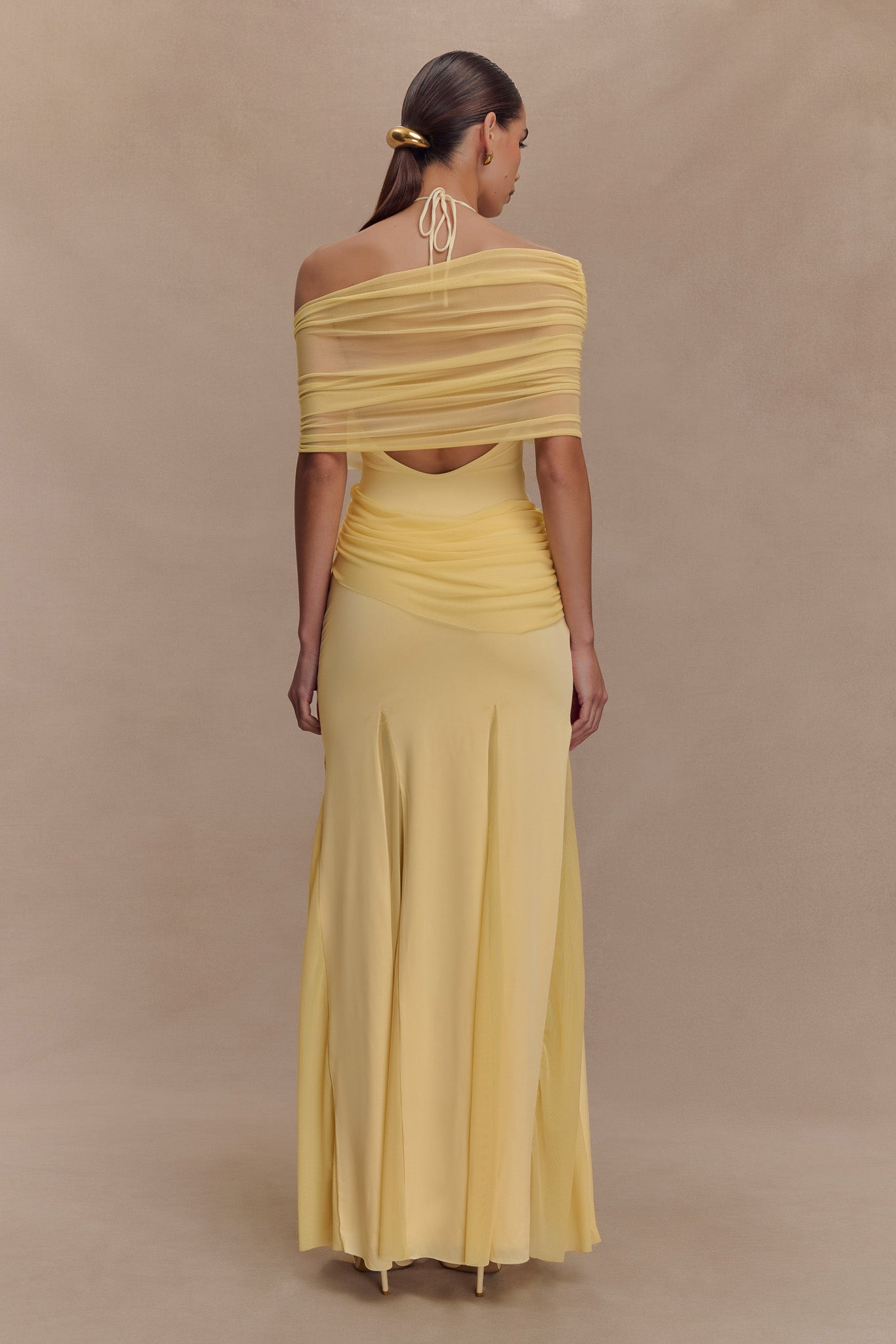 Gabrielle Slinky And Mesh Maxi Dress - Lemon、mySite、solidvoid