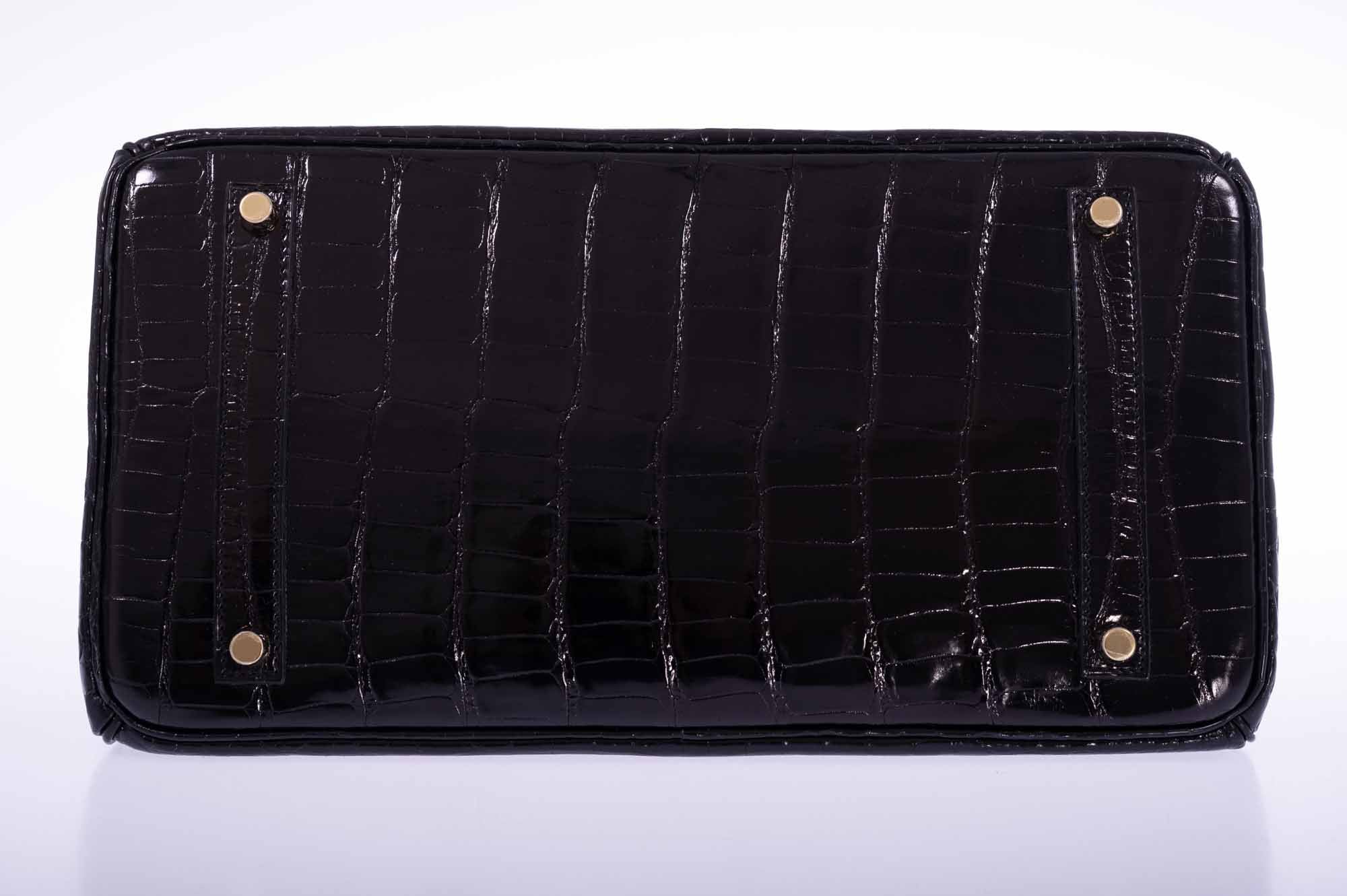 Hermès Birkin 35 Black Shiny Porosus Crocodile 18K Yellow Gold and Diamond Hardware、mySite、garminoutage.com