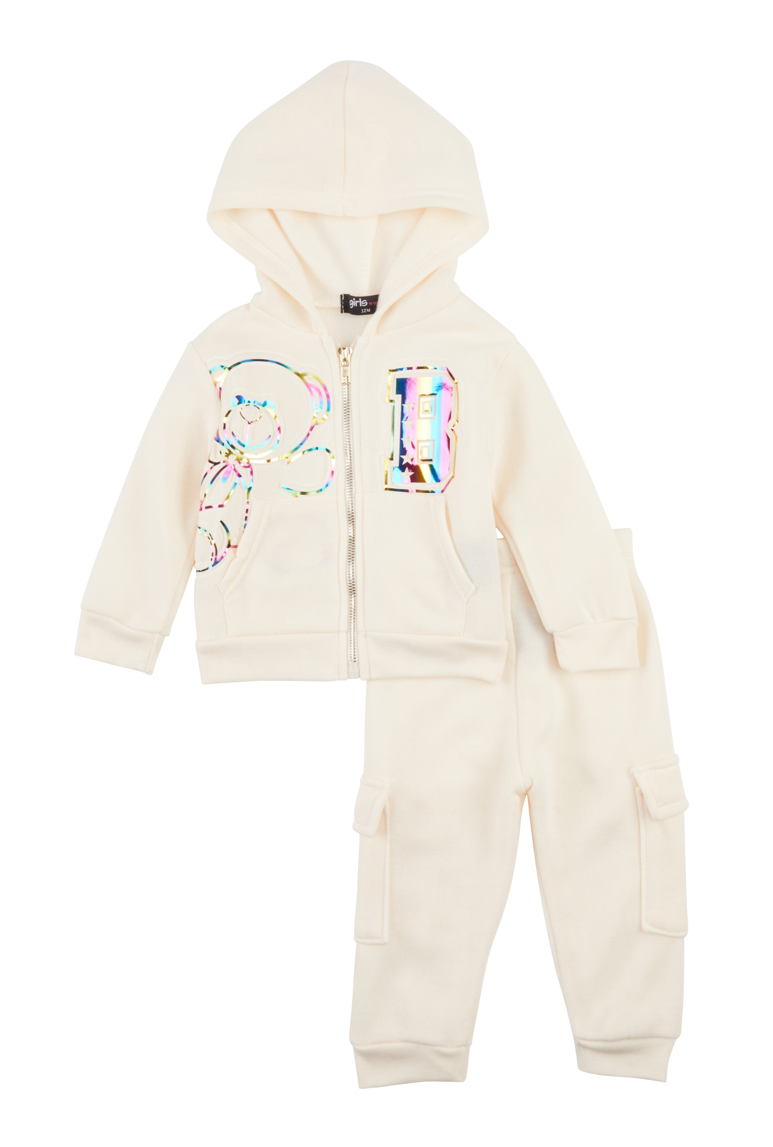 Baby Girls 12-24M Bear Foil Screen Graphic Zip Front Hoodie and Joggers、mySite、camillekostekn
