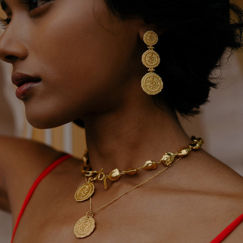 Triple Snake Coin Charm Earrings | 14K Gold Plated、mySite、camillekostekn