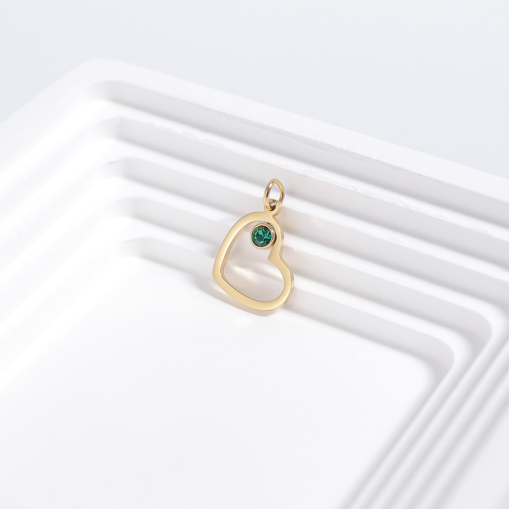 18K Gold PVD Stainless Steel Birthstone Heart Charm / PDL0219、mySite、dreamappss