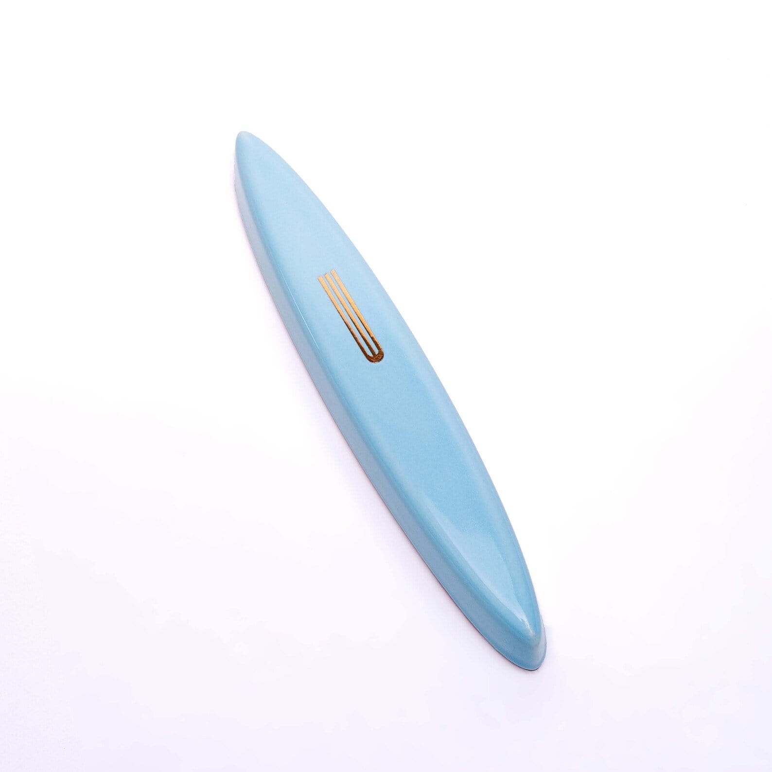 Light Blue Ceramic Mezuzah Case with Gold Shin by Mickala Design、mySite、topwebapps
