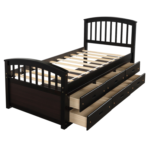 Orisfur. Twin Size Platform Storage Bed Solid Wood Bed with 6 Drawers、、casual