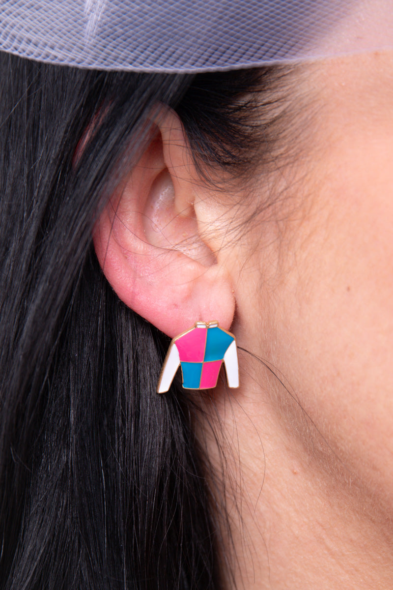 Sir Barton Jockey Silk Enamel Stud Earrings - FINAL SALE、mySite、hinf8tx79