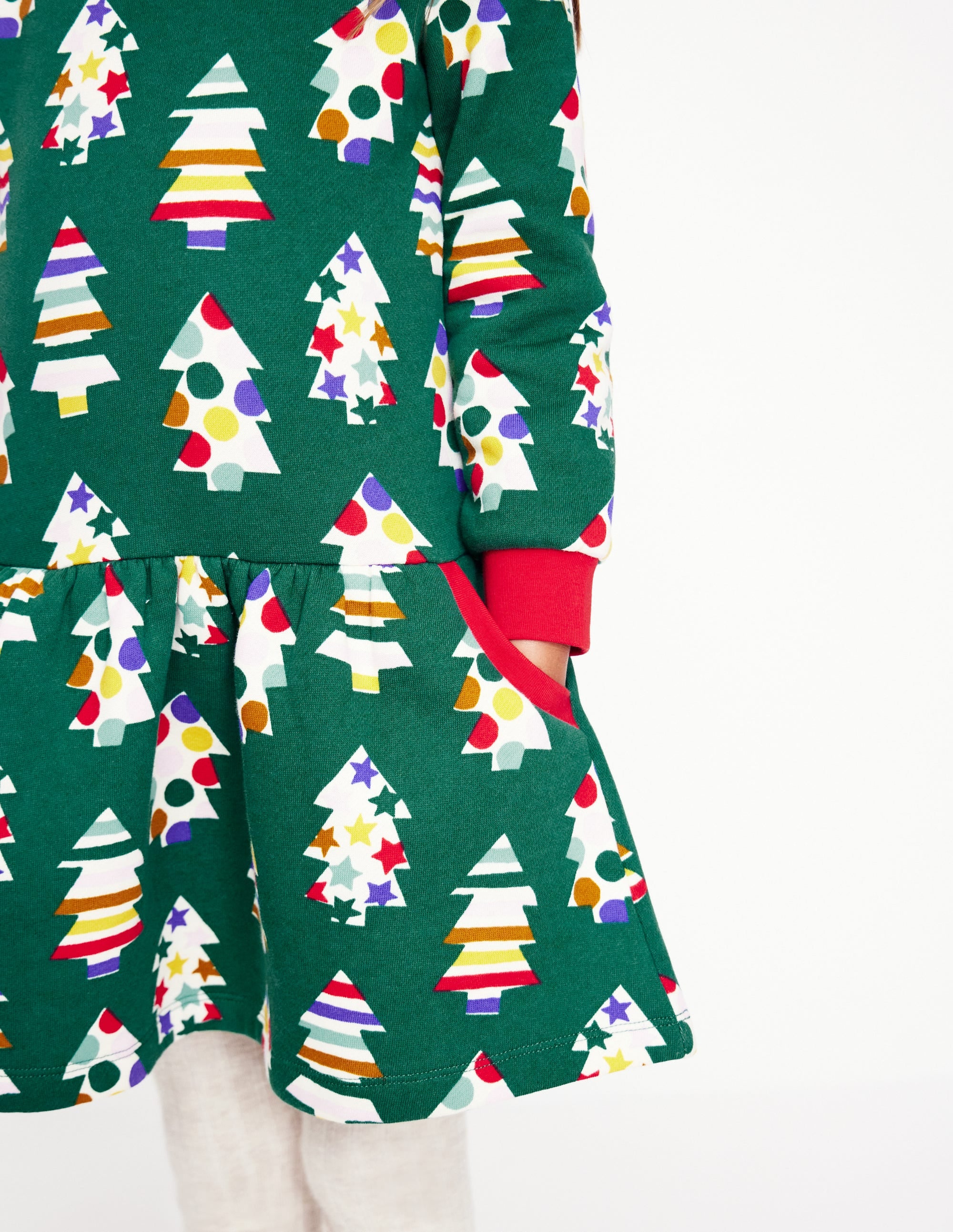  Cosy Printed Sweatshirt Dress-Jewel Green Christmas Trees、mySite、ashleygrahame