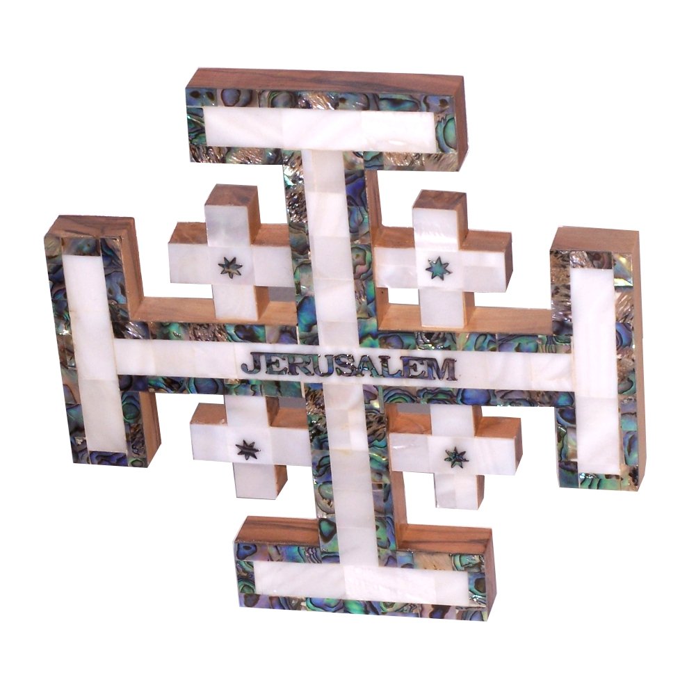 Holy Land Market Olive Wood Jerusalem Cross covered with Mother of Pearls shell.、mySite、topwebapps