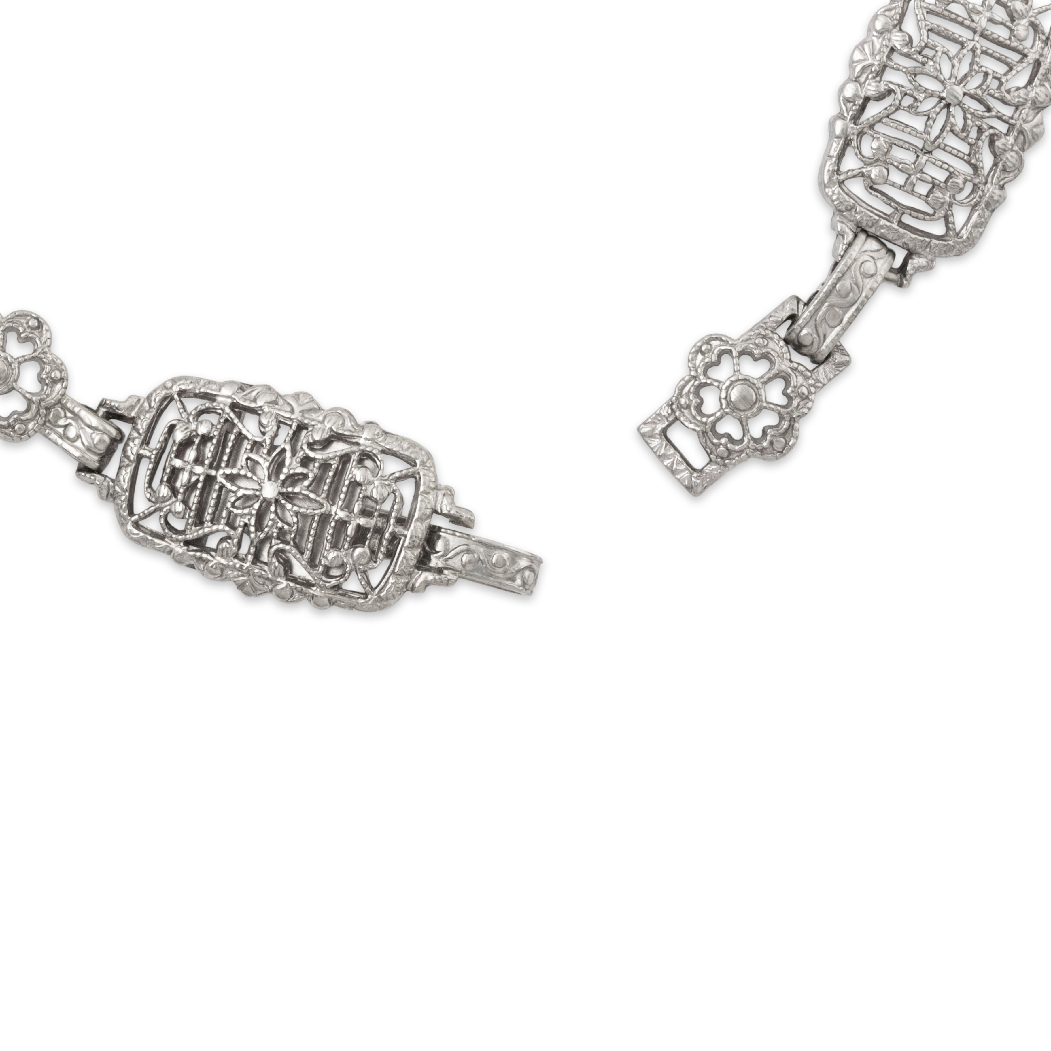 Antique Art Deco 14k White Gold Diamond Incredible Filigree Bracelet 7、mySite、hinf8tx79