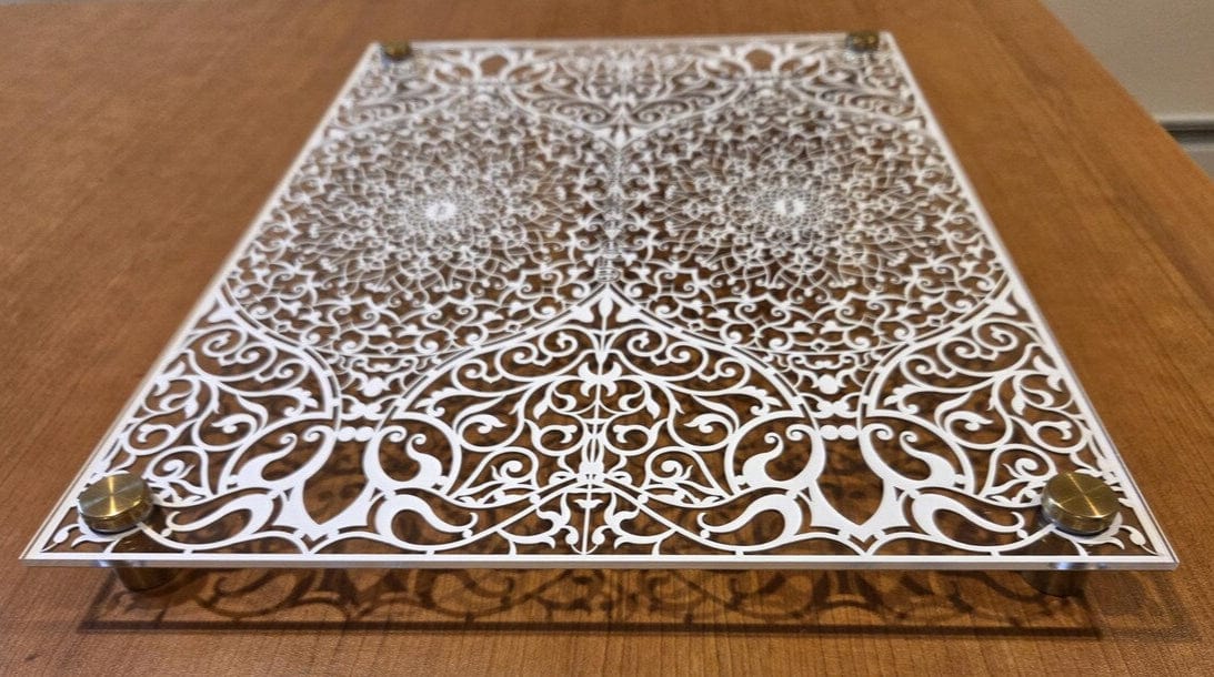 Intricate Paper Cut Glass Challah Board by Sketch Blue Studio - Gold, White or Silver、mySite、topwebapps