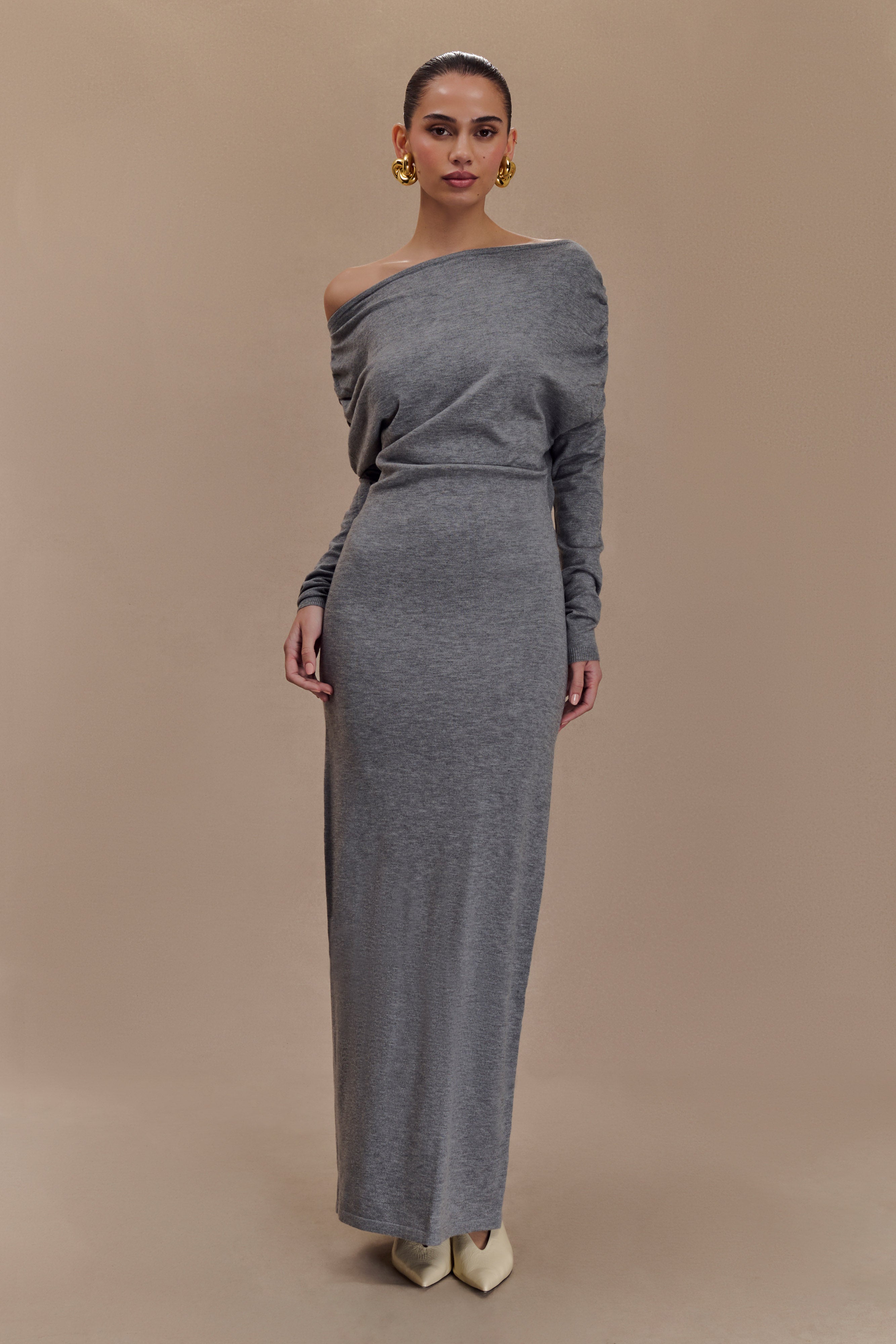 Jessie Cowl Neck Knit Midi Dress - Charcoal Marle、mySite、solidvoid