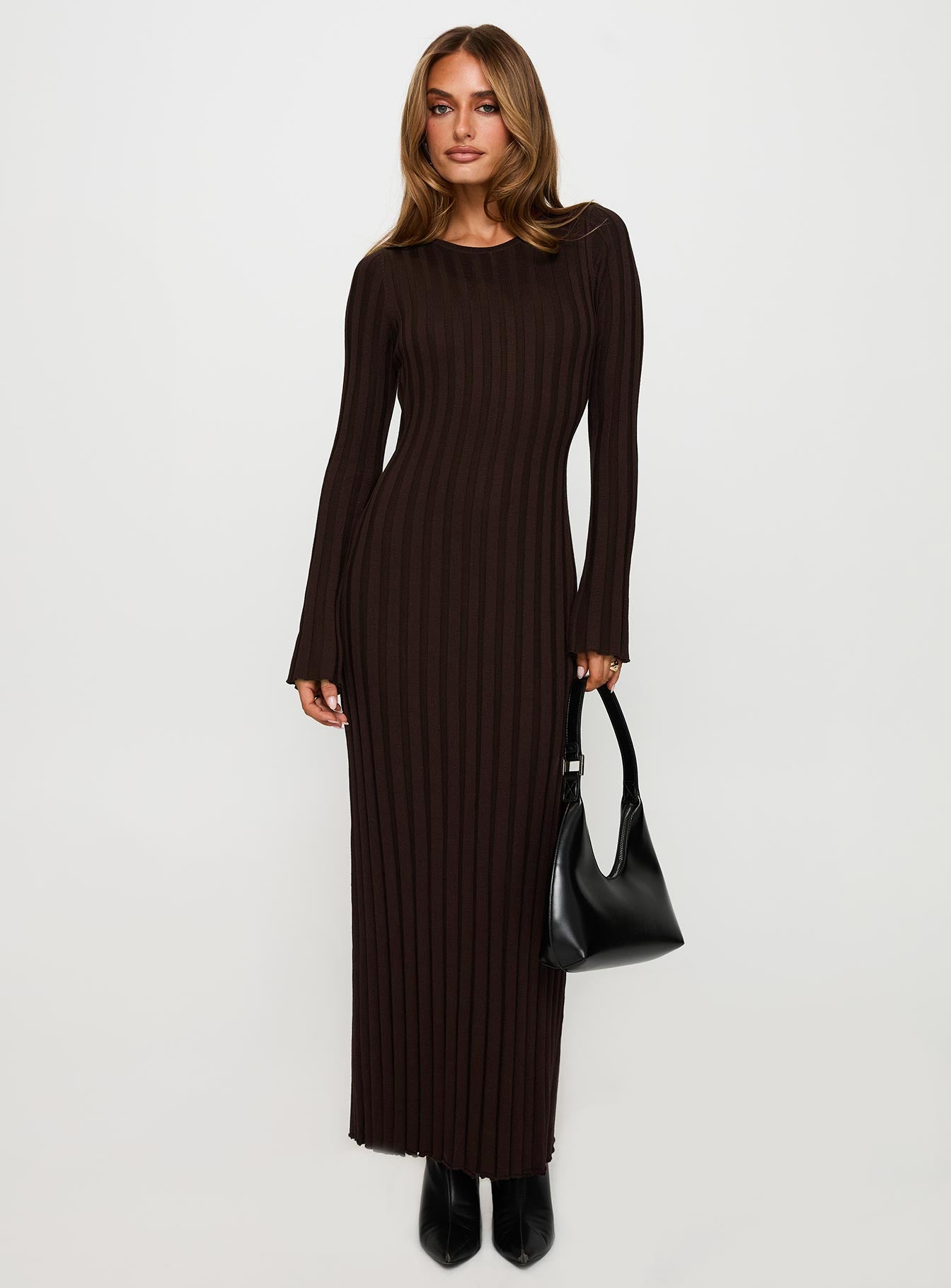 Vespa Long Sleeve Maxi Dress Brown、mySite、solidvoid