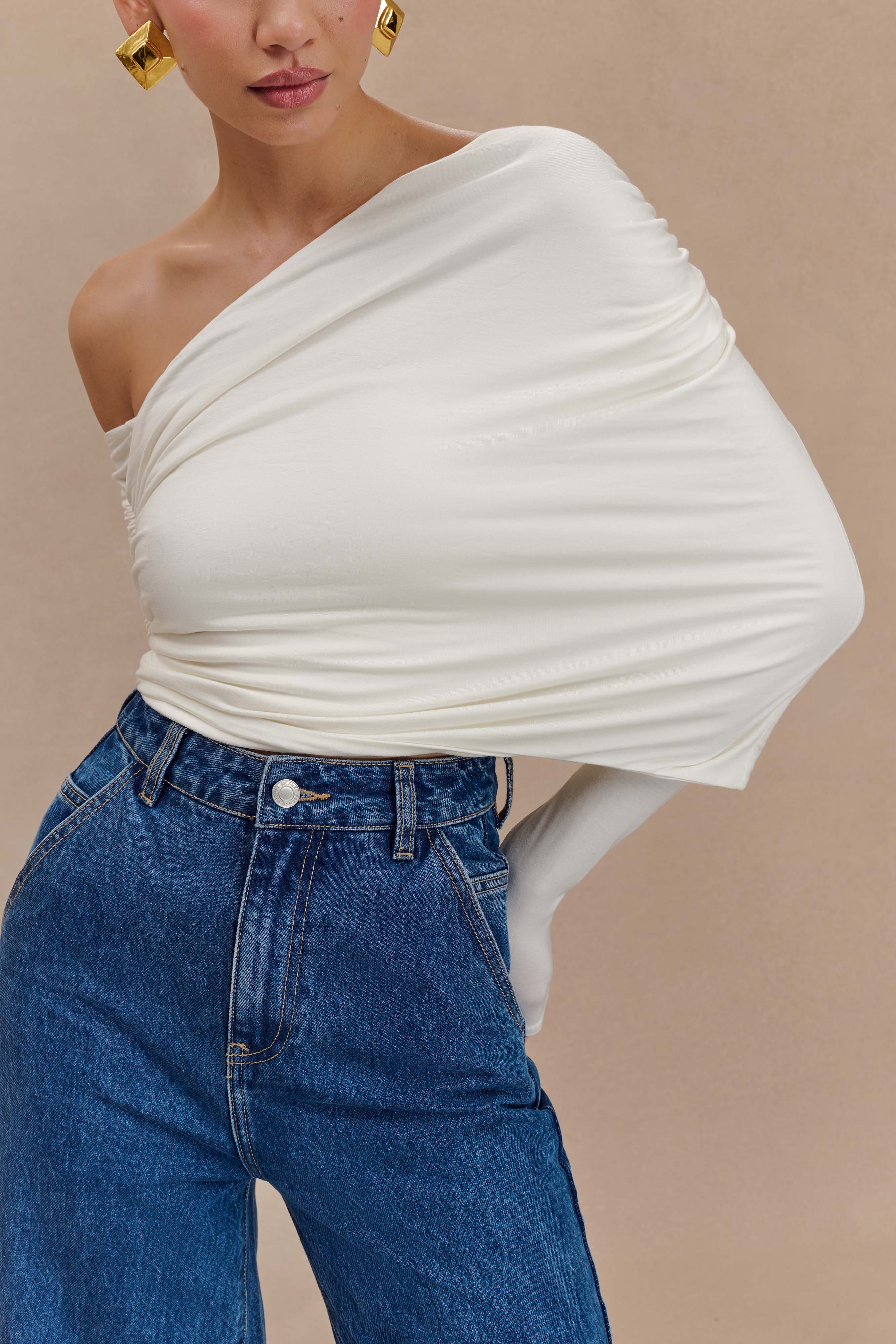 Corinna Modal One Shoulder Top - Ivory、mySite、solidvoid