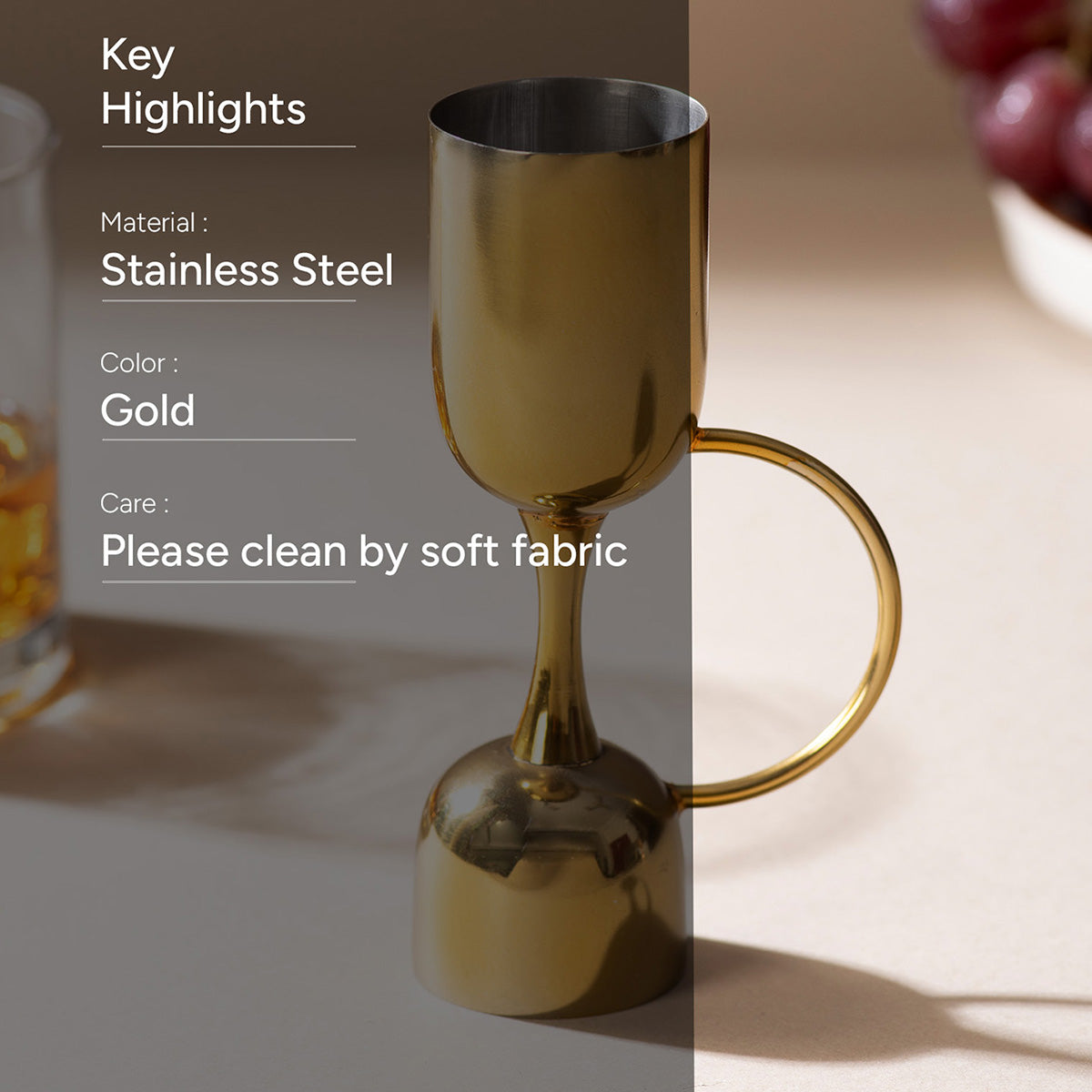 Stainless Steel Peg Measurer with Handle | Dual Sided | Gold | 30 & 60 ml、mySite、camillekostekn