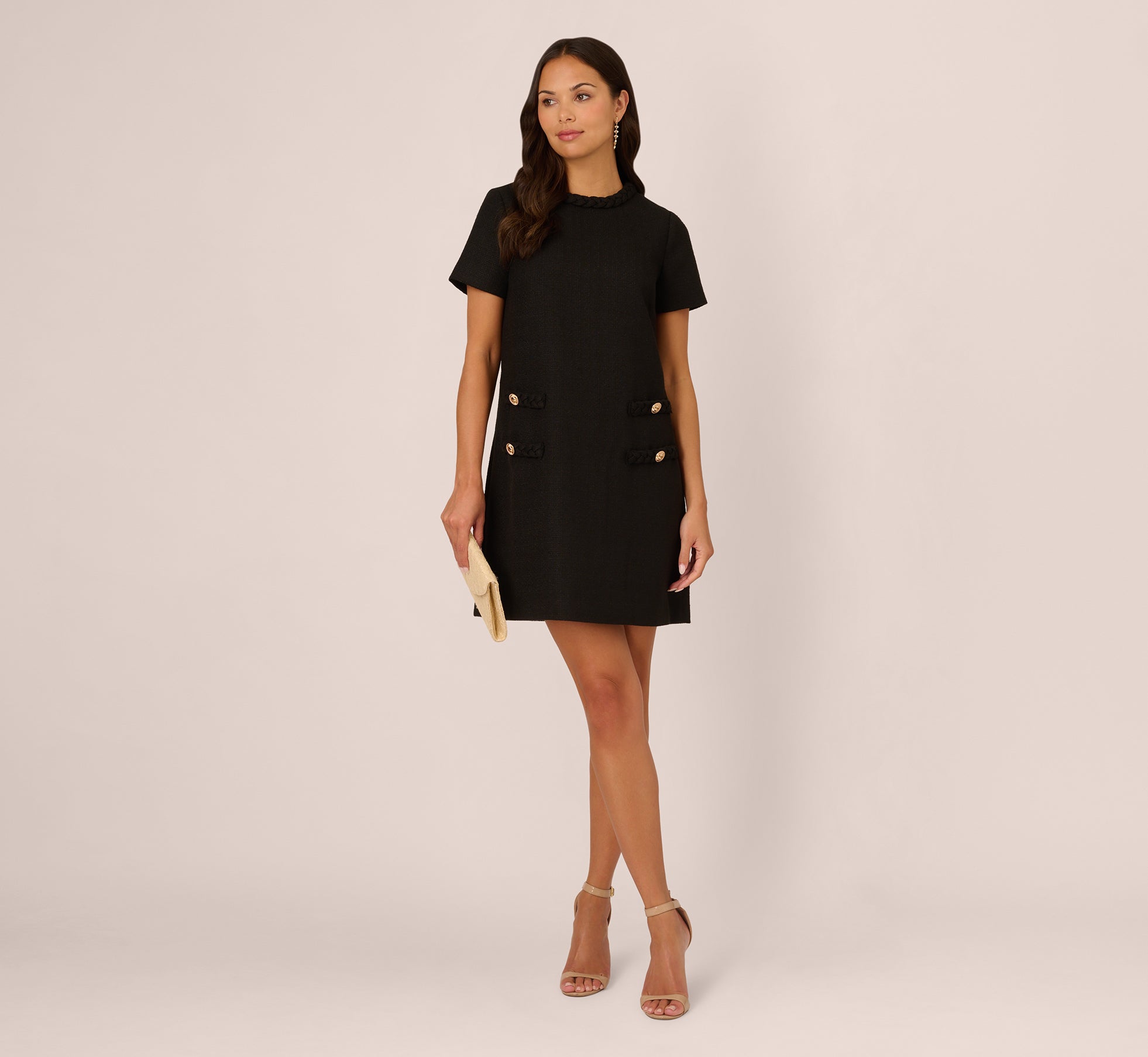 Tweed Sheath Dress With Short Sleeves In Black、mySite、solidvoid