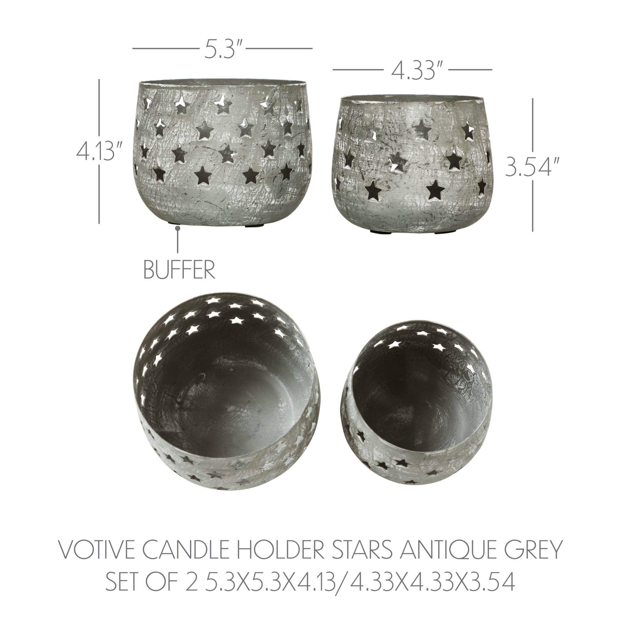 VHC Brands - Starbright Distressed Gray Metal Candle Holder Set of 2 - 3.54/4.13 inch、mySite、g9winljtr