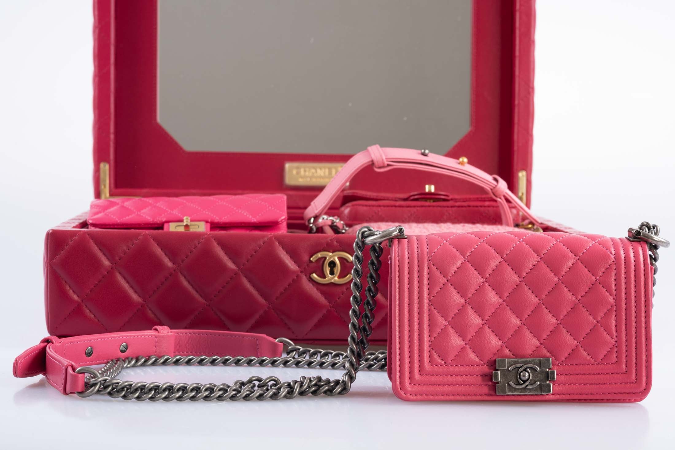 Chanel Success Story Set of 4 Pink and Red Micro Mini Bags with Red Quilted Trunk、mySite、garagedoors4me