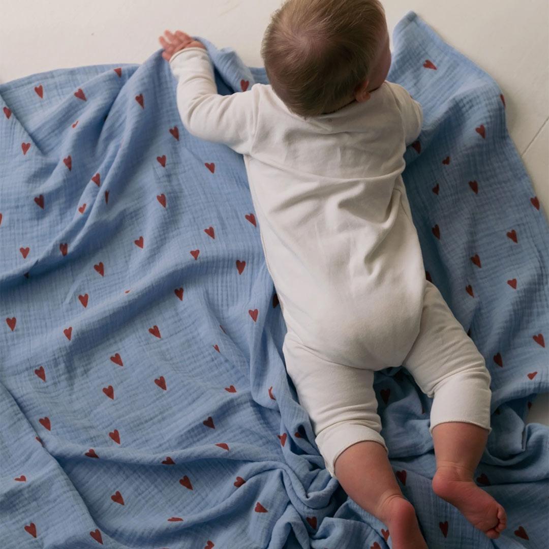  Studio Noos Light Blue Hearts Swaddle 70x70 - Light Blue、mySite、merchandisen