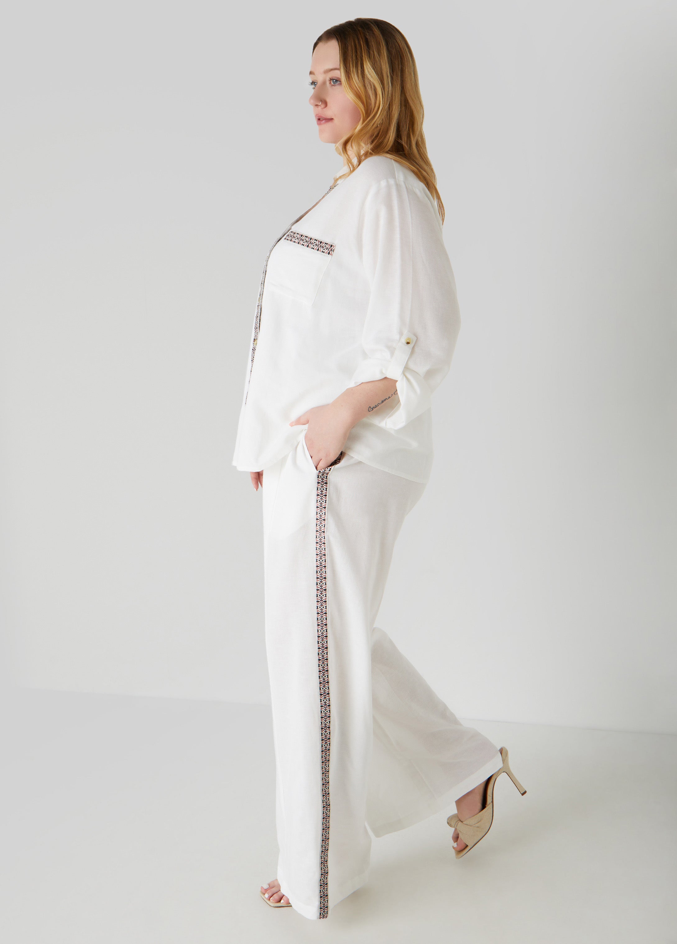 Embroidered Linen Blend Shirt、mySite、bengalsvssteelers