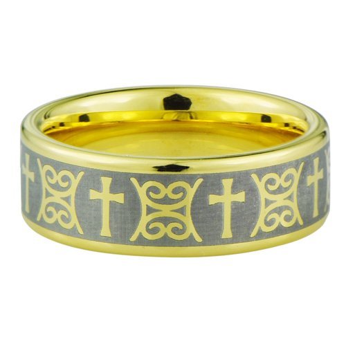 Crosses style band ring- Highly Polished 18K Gold Ion or IP plated、mySite、elrpsem3k