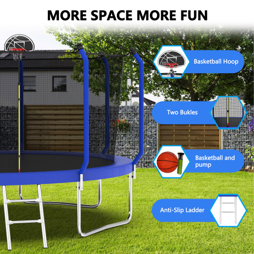12FT Trampoline with Basketball Hoop, ASTM Approved Reinforced Type Outdoor Trampoline with Enclosure Net、、xpatfood