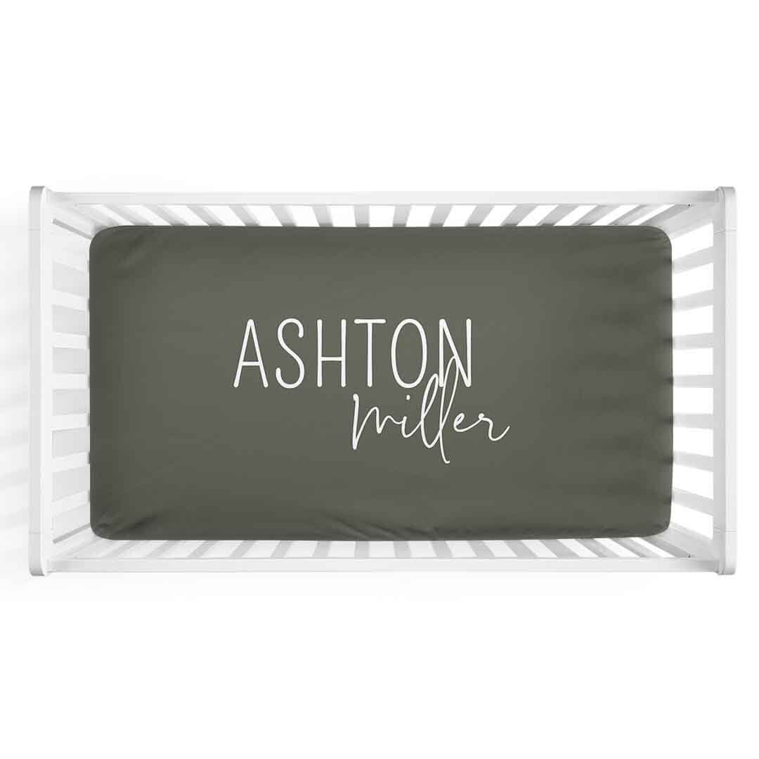  Personalized Crib Sheet in Olive | Classic Font Duo、mySite、layawaytickets