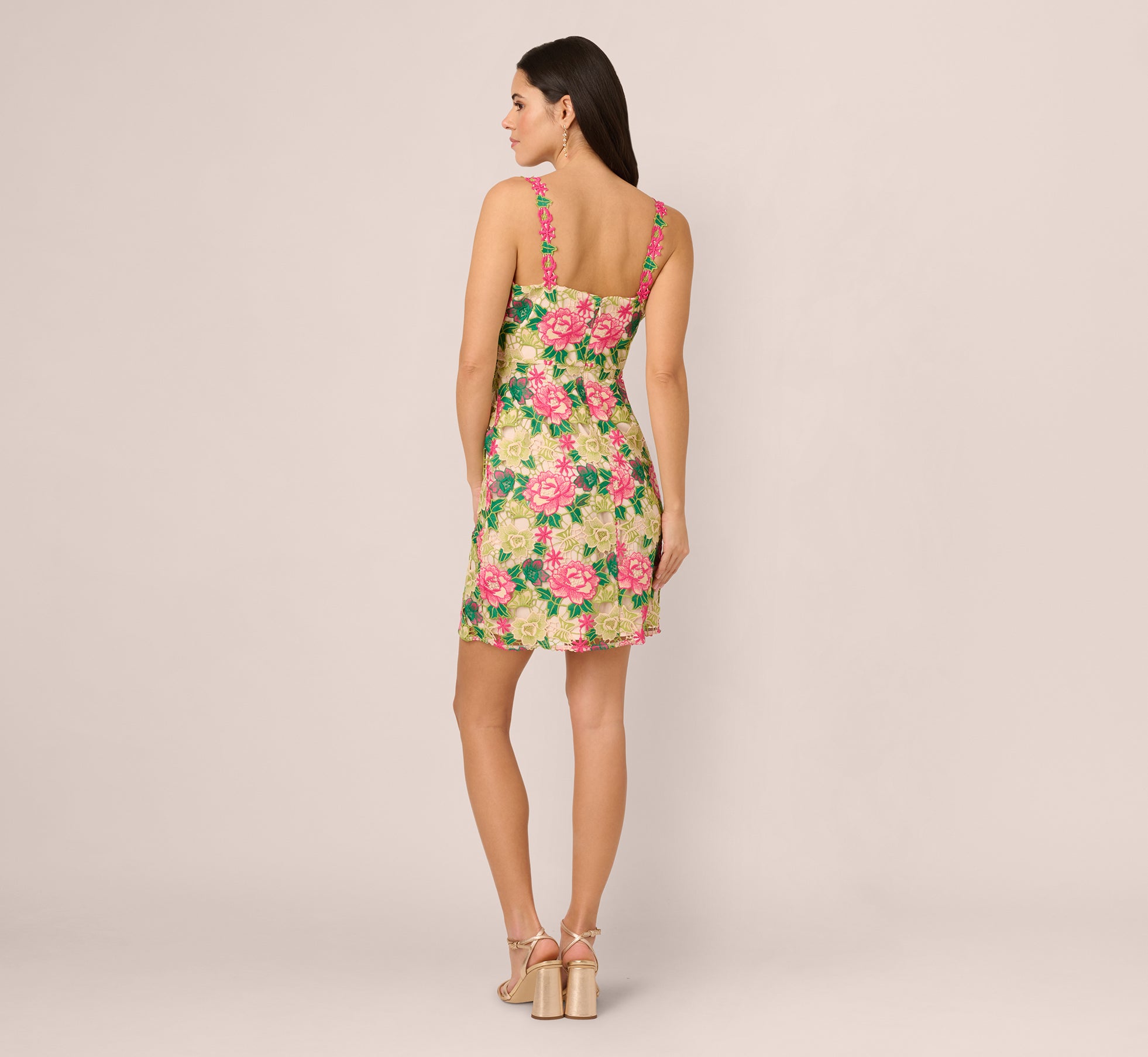 Sleeveless Floral Embroidery Short Sheath Dress In Pink Green Multi、mySite、solidvoid