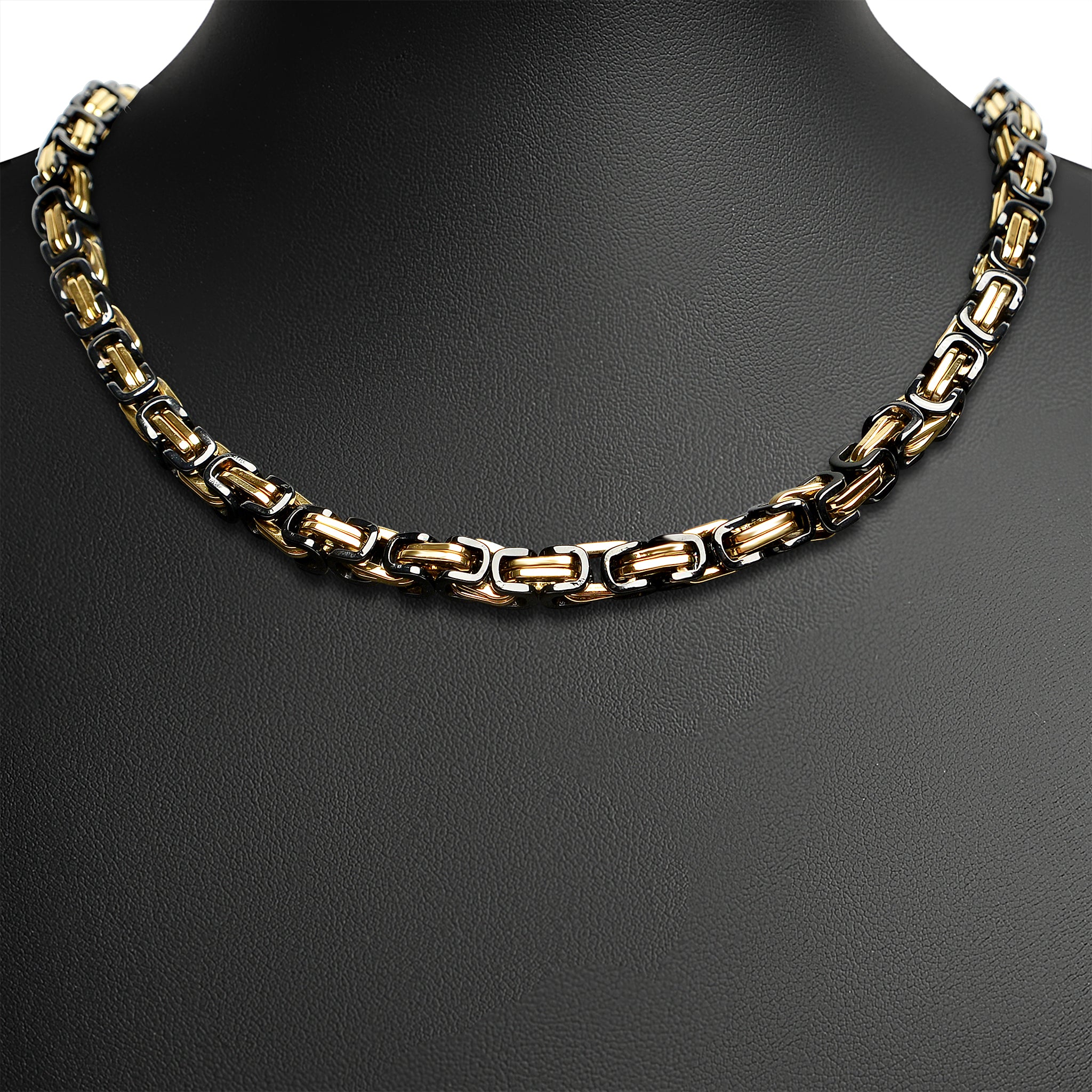 Stainless Steel Black and 18K Gold PVD Coated Byzantine Chain Necklace / CHN8502、mySite、dreamappss