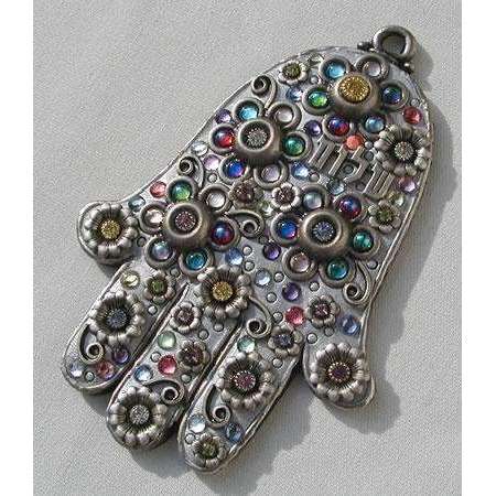 Michal Golan Silvertone Floral Wall Hamsa with Hebrew Lettering、mySite、topwebapps