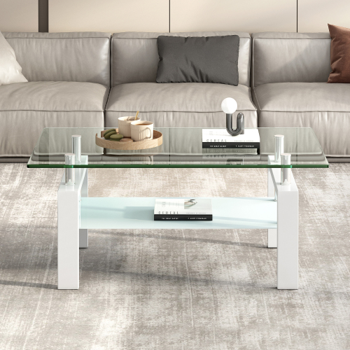 Tempered Black Glass Coffee Table, 2-Layers Tea Table、、casual