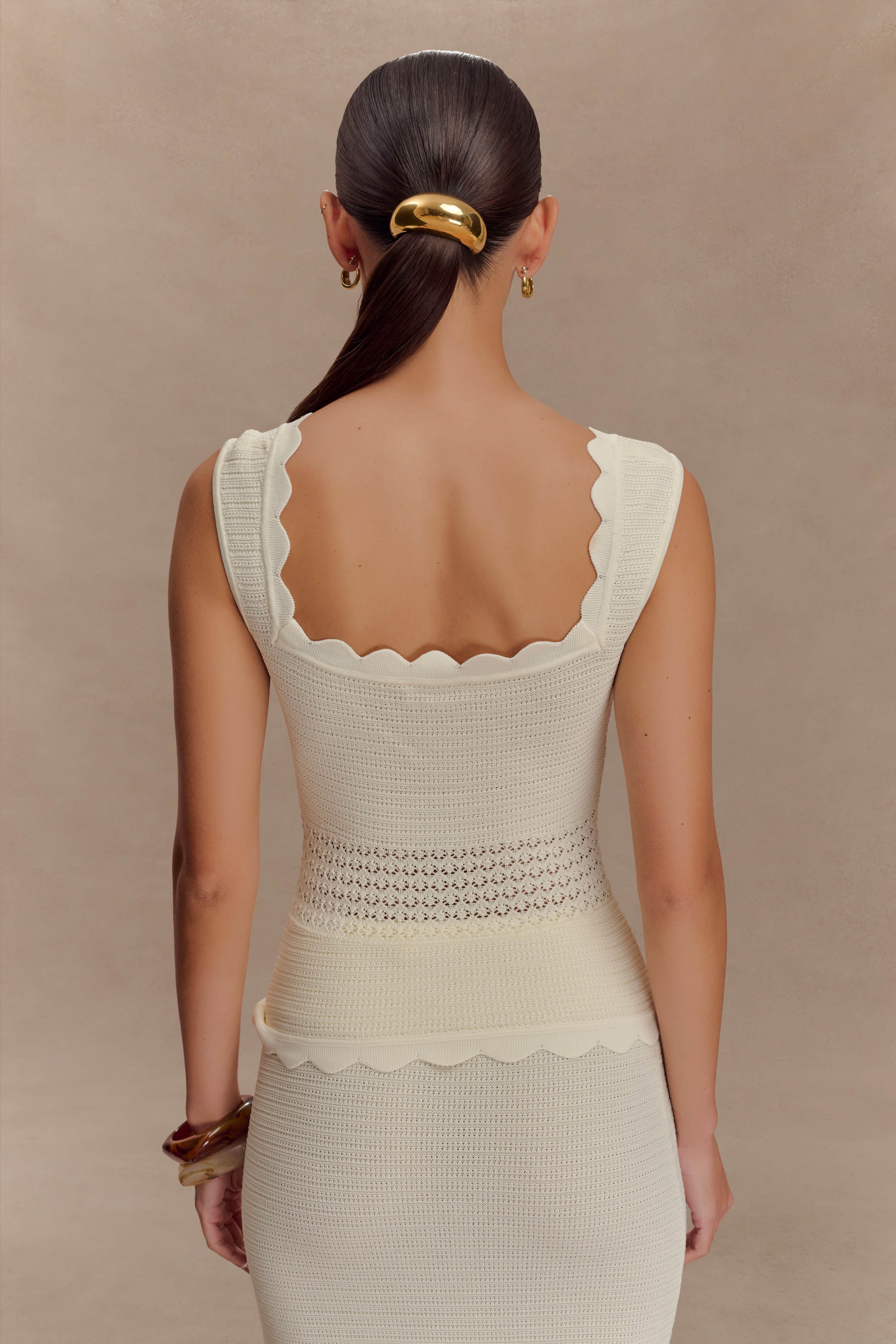 Madeline Scallop Knit Top - Ivory、mySite、solidvoid