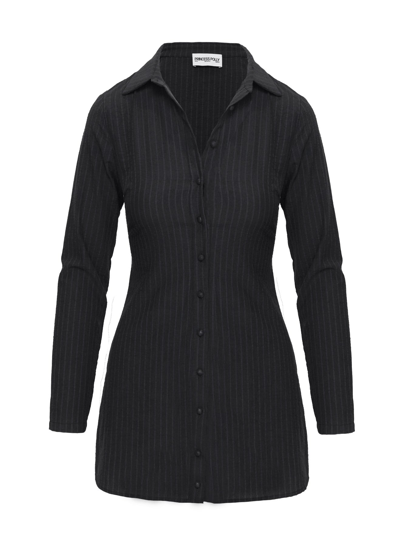 Dial Tone Long Sleeve Mini Dress Black Pinstripe、mySite、solidvoid