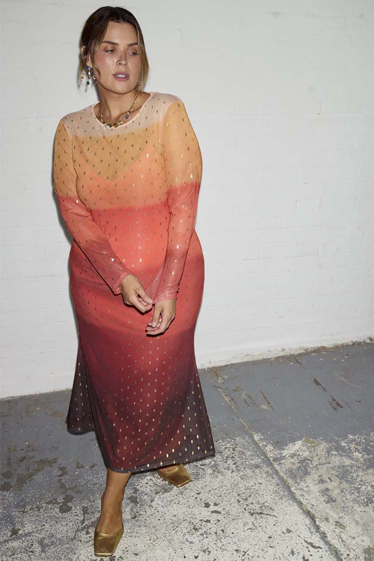 Orange Sunset Mesh Dress Petite、mySite、solidvoid