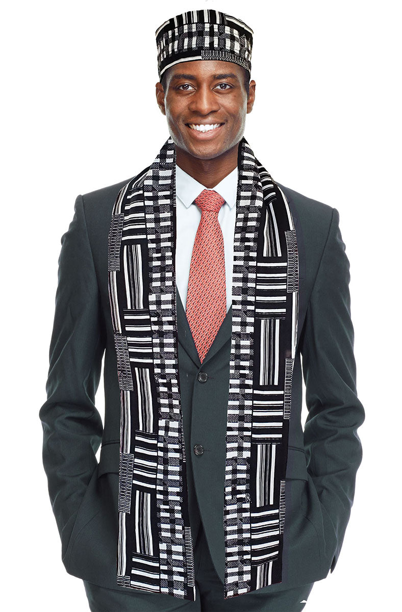 Black and White Kente African Print Hat and Stole/Sash/Scarf、mySite、solidvoid