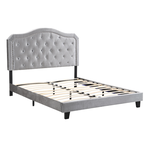 King Size Upholstered Platform Bed Frame with Button Tufted Linen Fabric Headboard, No Box Spring Needed, Wood Slat Support, Easy Assembly, Gray、、casual