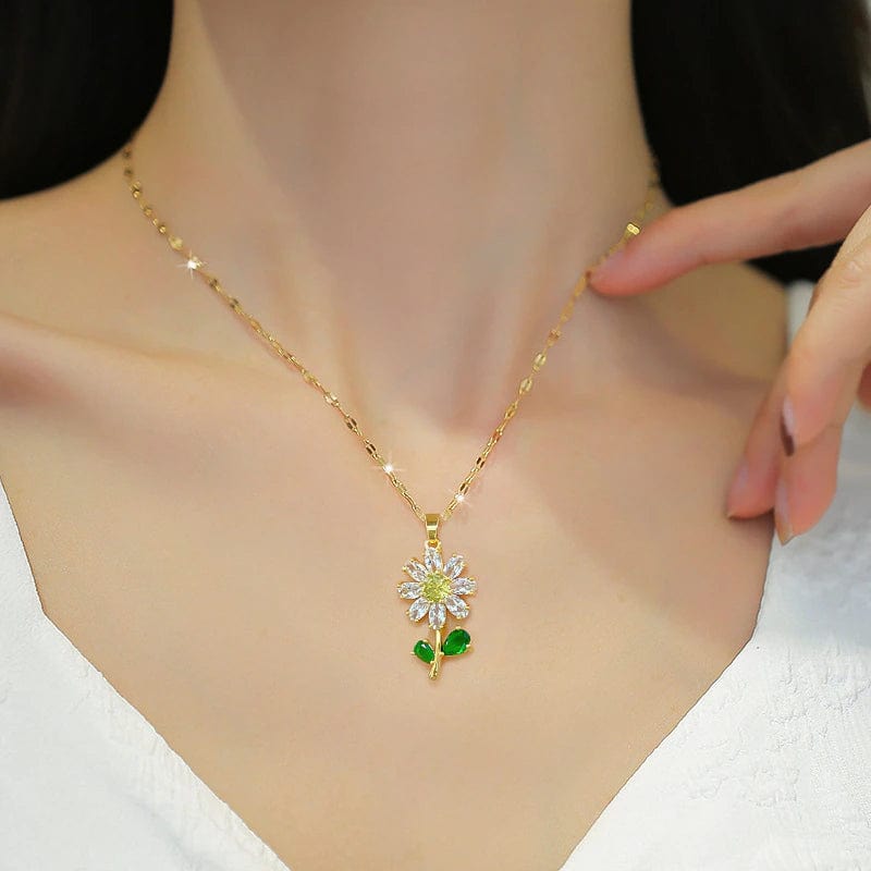 Waterproof Necklaces Dragonfly, Sunflower, Double Strands, Stainless Steel Gold PVD、mySite、g9winljtr