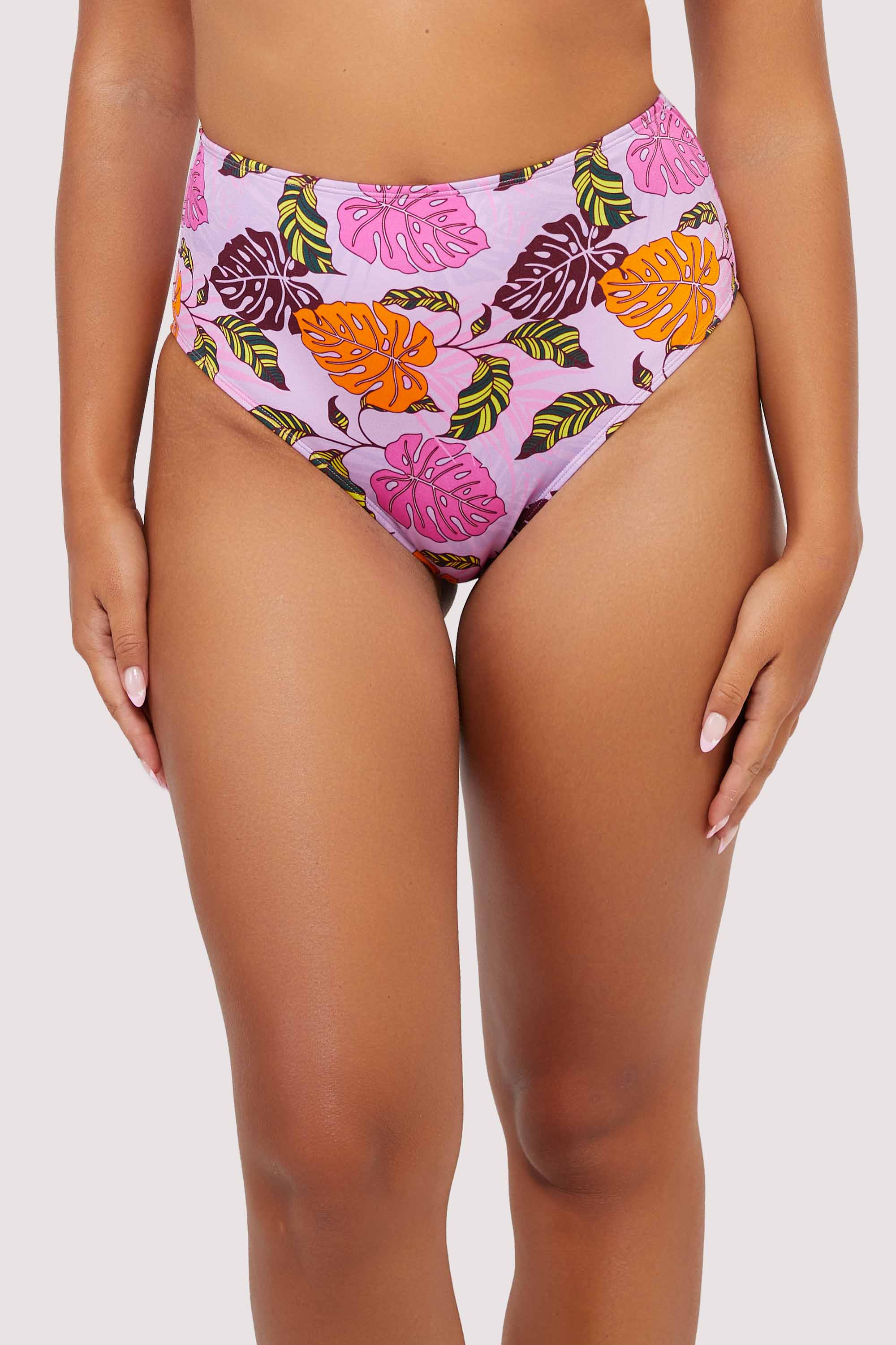 Riley Mix & Match Pink Palm Print High Waisted Bikini Bottom、mySite、bengalsvssteelers
