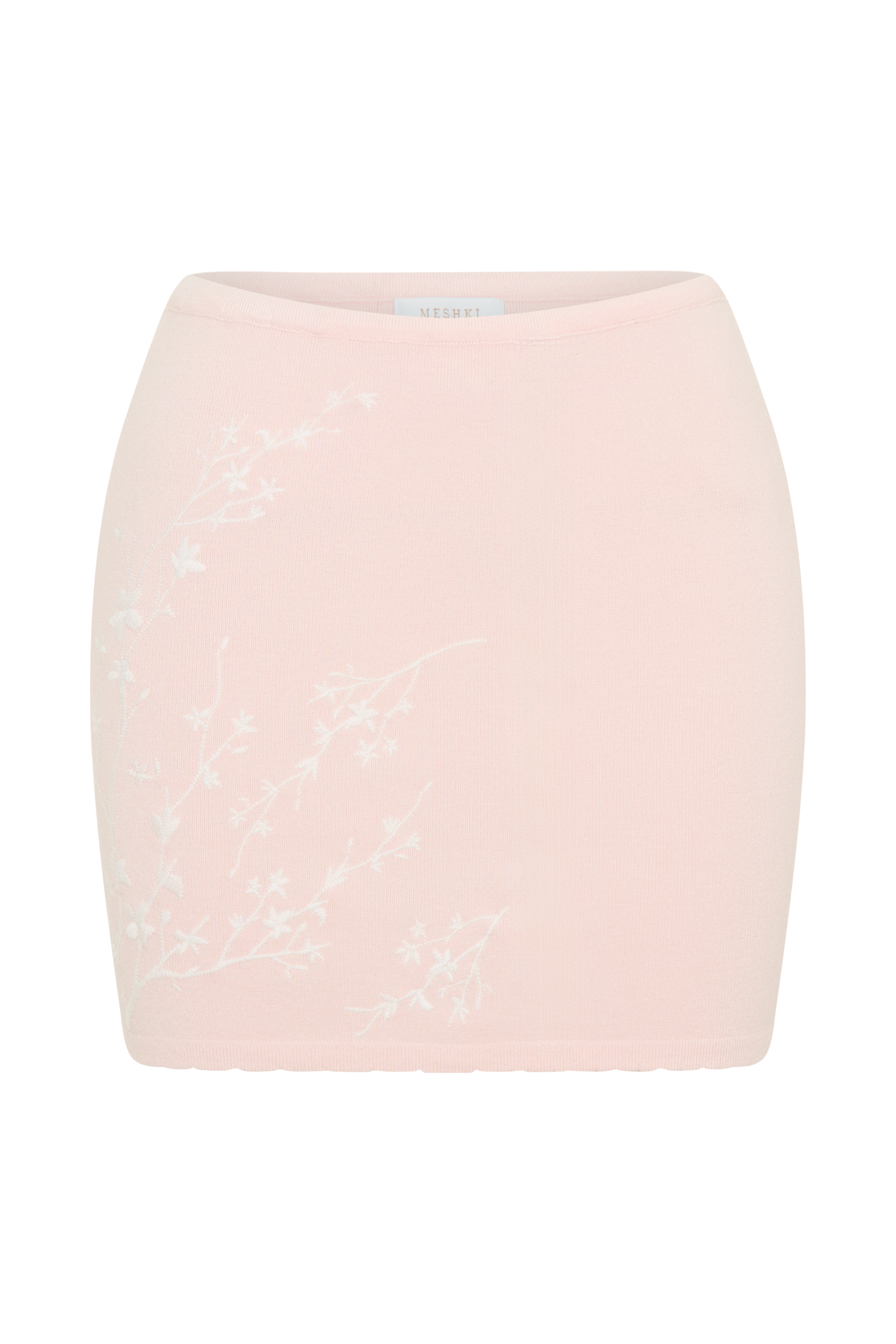 Monroe Embroidered Knit Mini Skirt - Baby Pink And Ivory、mySite、solidvoid
