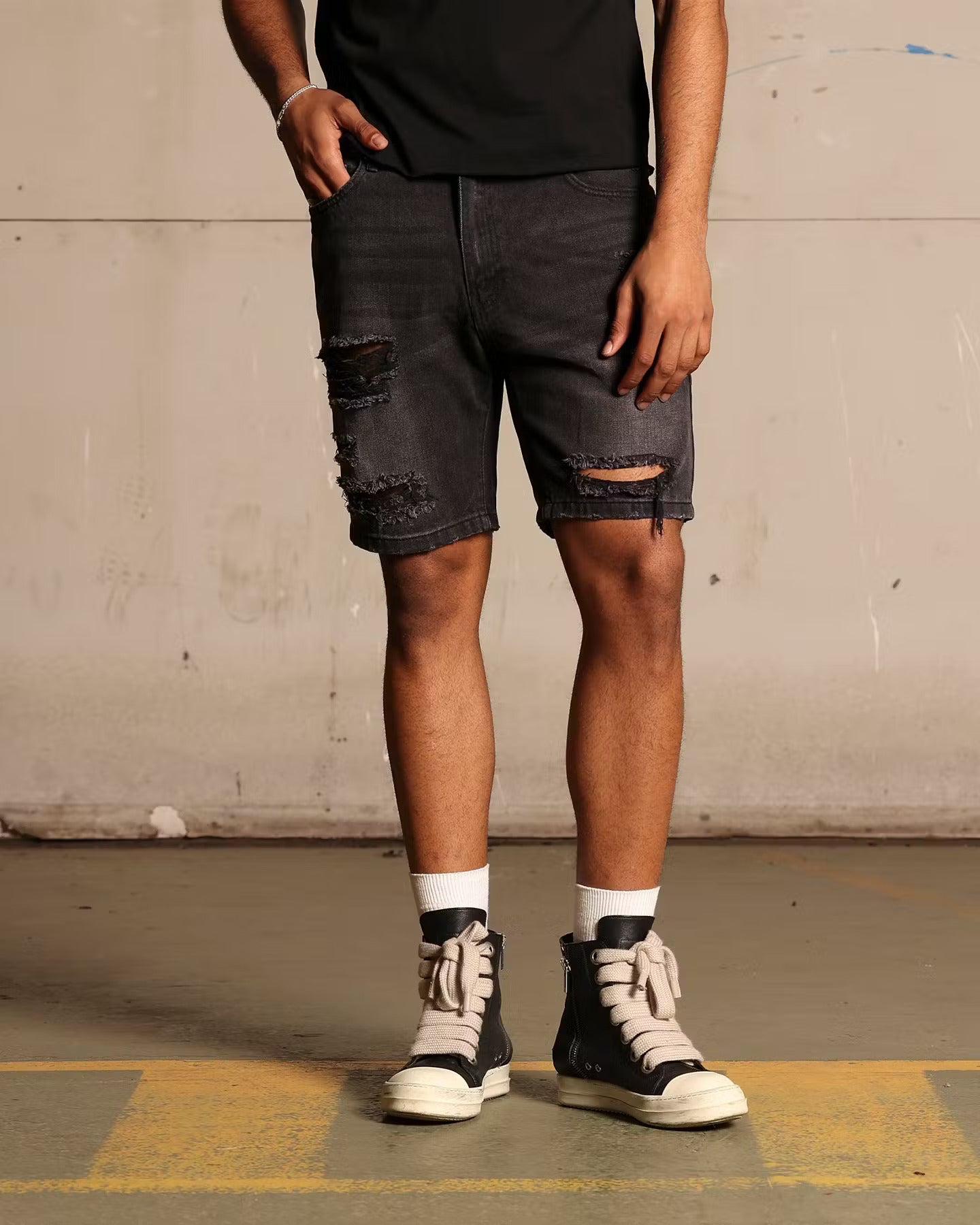Saint Morta Destroyer Distressed Shorts Vintage Black、mySite、zt4zffjzw