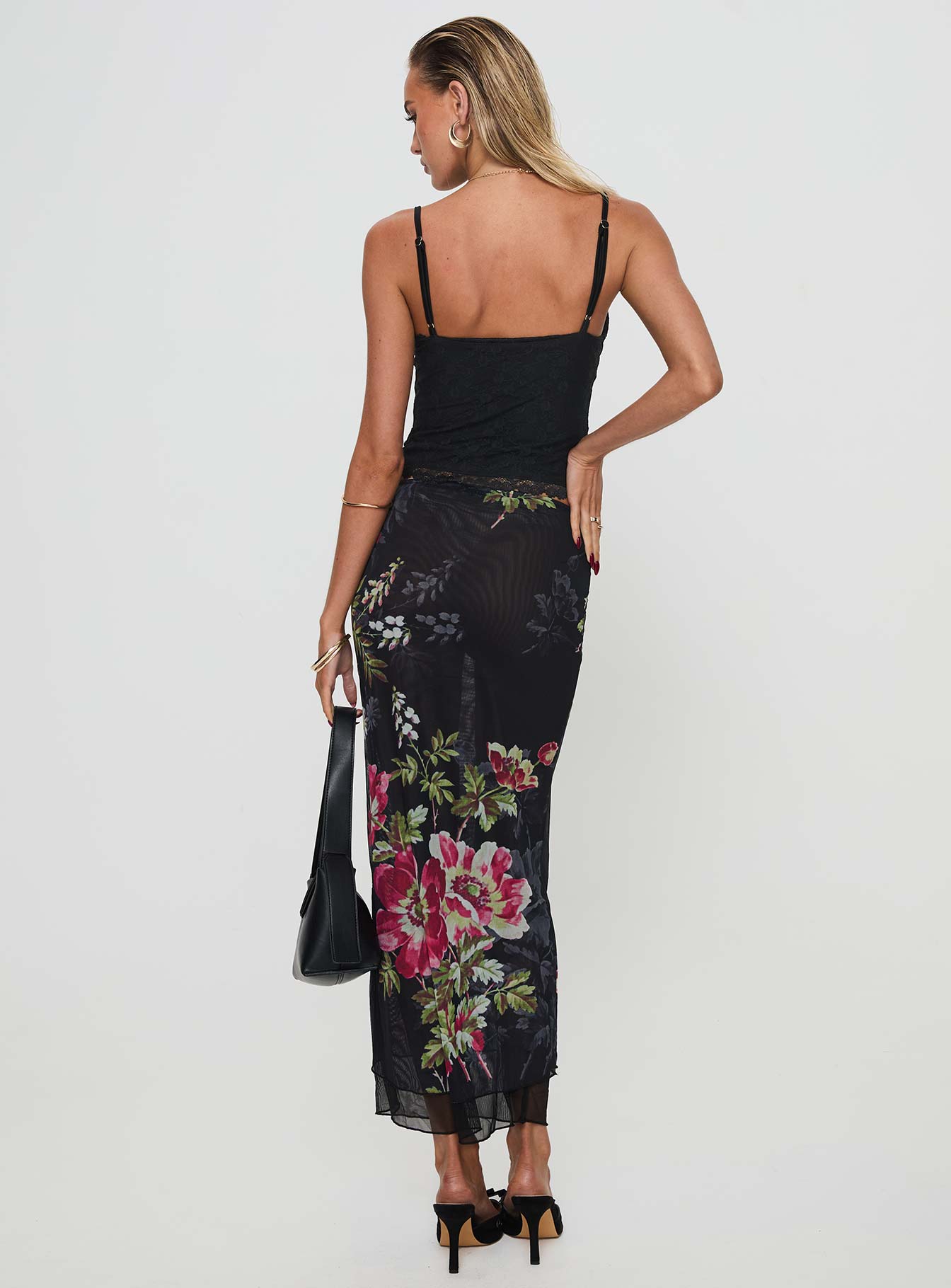 Paganio Maxi Skirt Black Floral、mySite、solidvoid