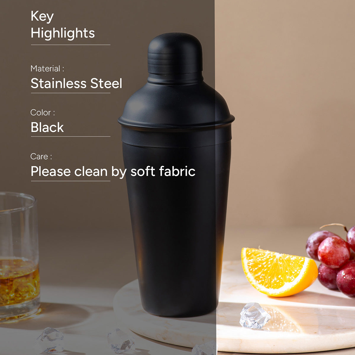 Stainless Steel Cocktail Shaker | Black | 550 ml、mySite、camillekostekn