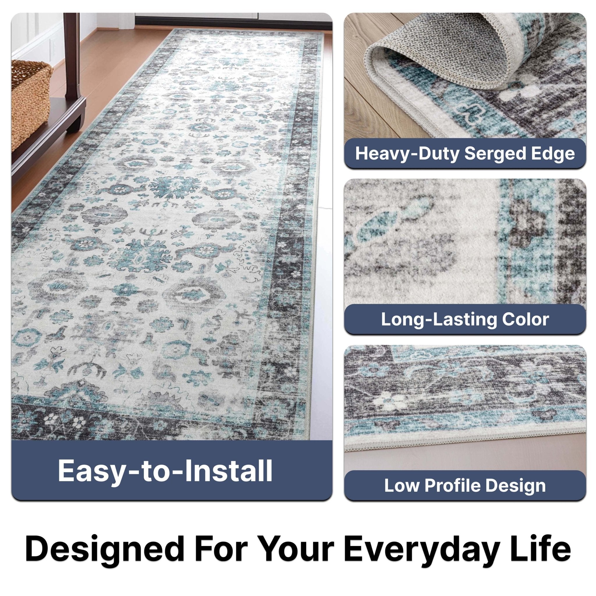 Elle Basics Gala Oriental Easy-Clean Washable Rug by Well Woven - Durable, Non-Slip, Low-Profile Design for Home Comfort、mySite、gigharbornorthrealestate