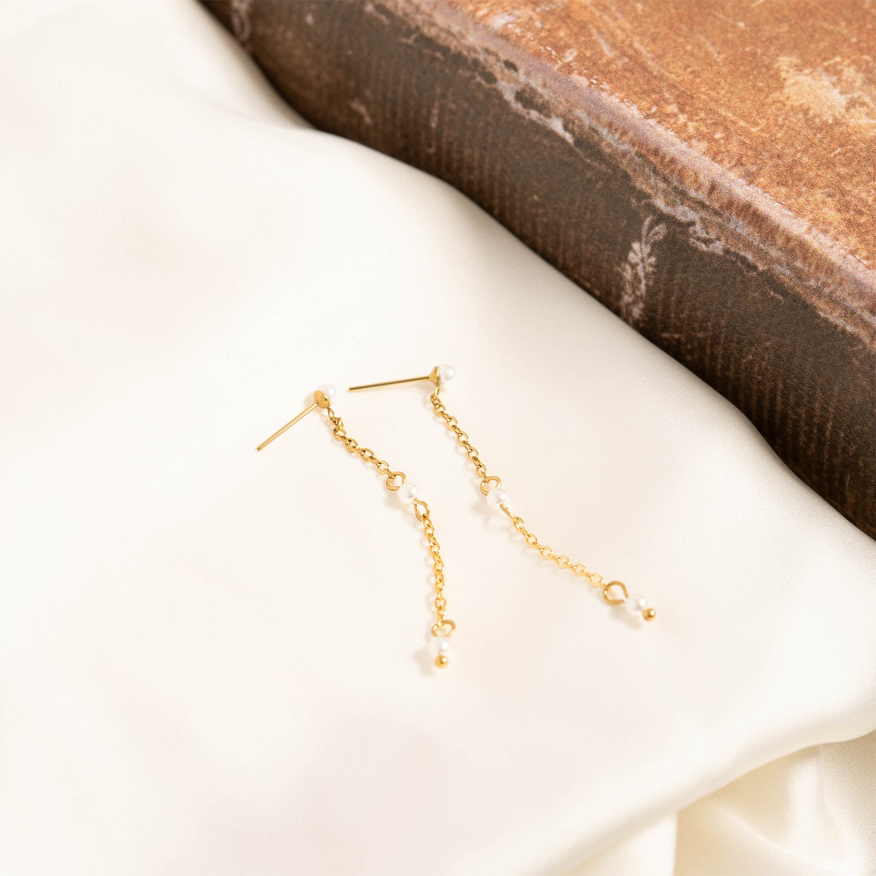 18K Gold PVD Stainless Steel Pearl Dangle Earrings / ERJ0063、mySite、dreamappss