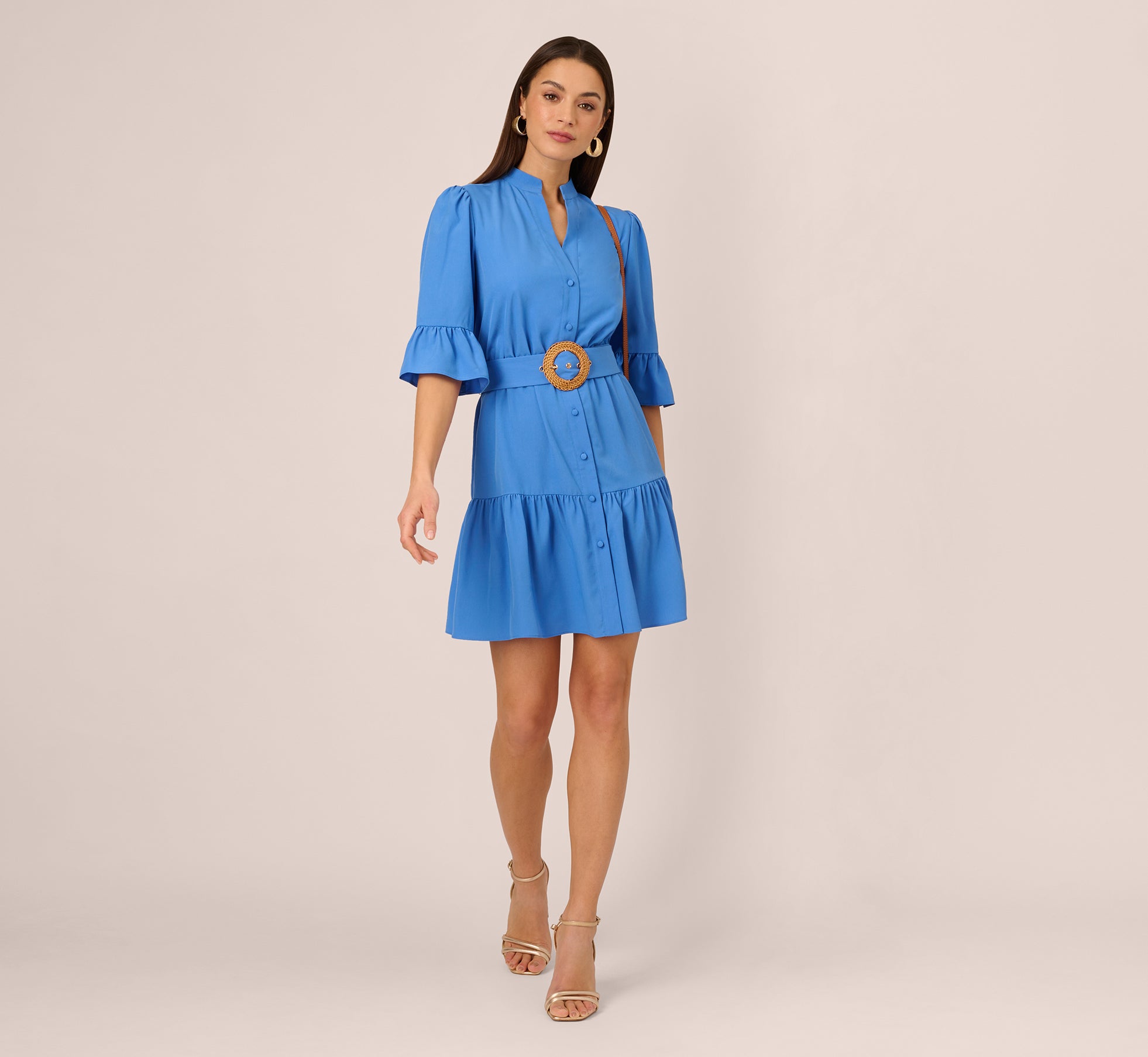 Bell Sleeve Short Shirt Dress In Cool Water、mySite、solidvoid