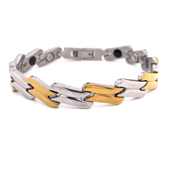 Stainless Steel And Gold PVD Coated Magnetic Bracelet / MBL024、mySite、dreamappss