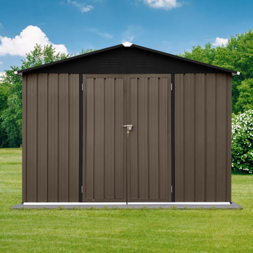 Metal garden sheds 8ft×6ft outdoor storage sheds Brown + Black、、eastwooduniform