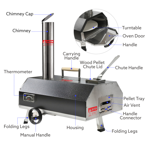 Semi-Automatic Black 12 Outdoor Pizza Oven Portable Wood Fired Pizza Oven Outdoor Cooking Pizza Maker Portable Pizza Oven for Authentic Stone Baked Pizzas、、eastwooduniform